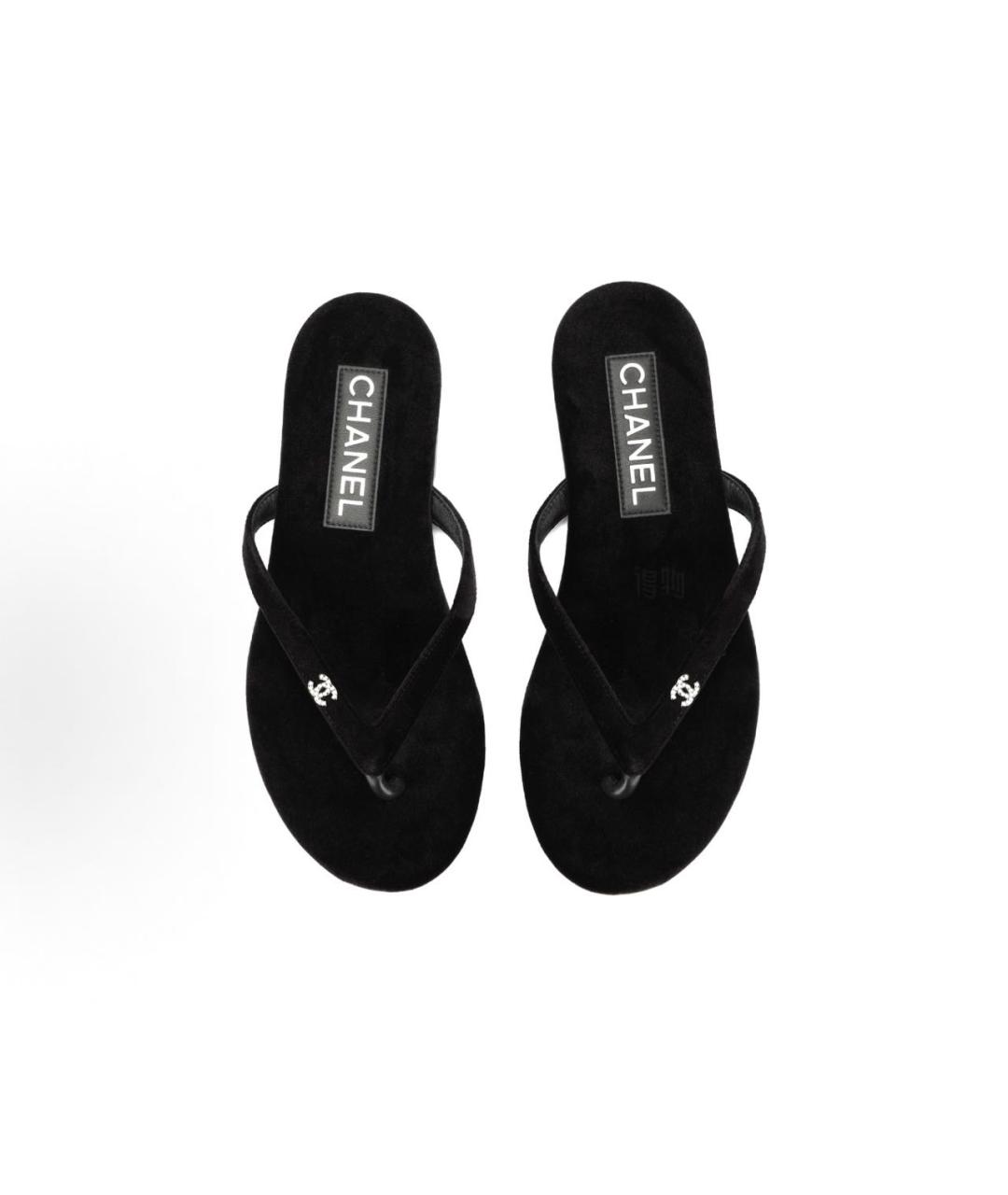 CHANEL Черные бархатные шлепанцы, фото 2