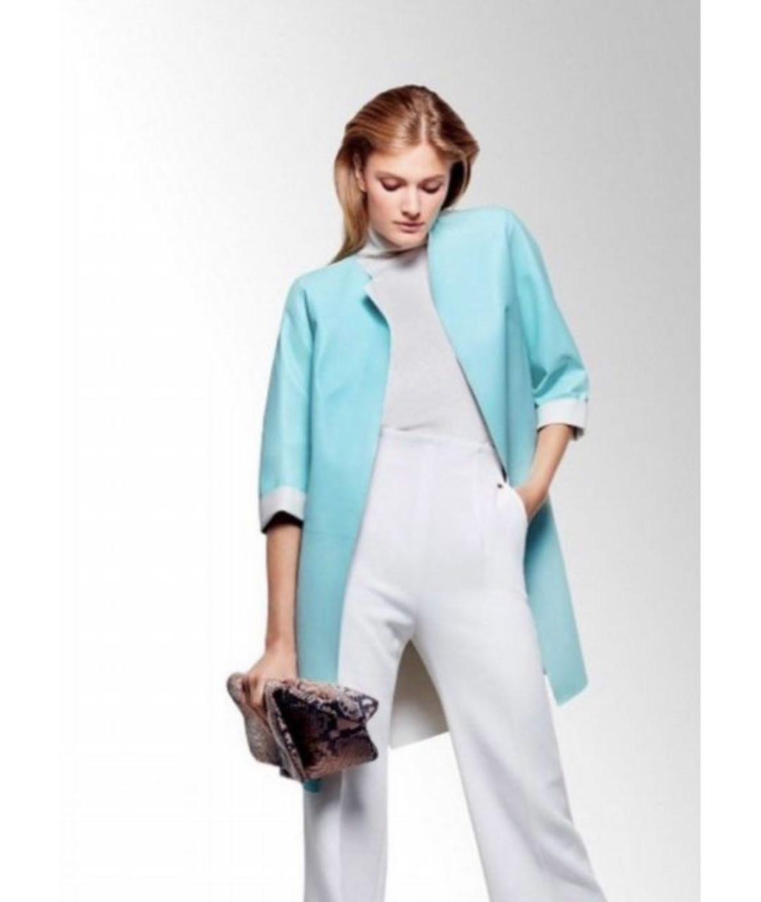 ESCADA Бирюзовый кожаный тренч/плащ, фото 7