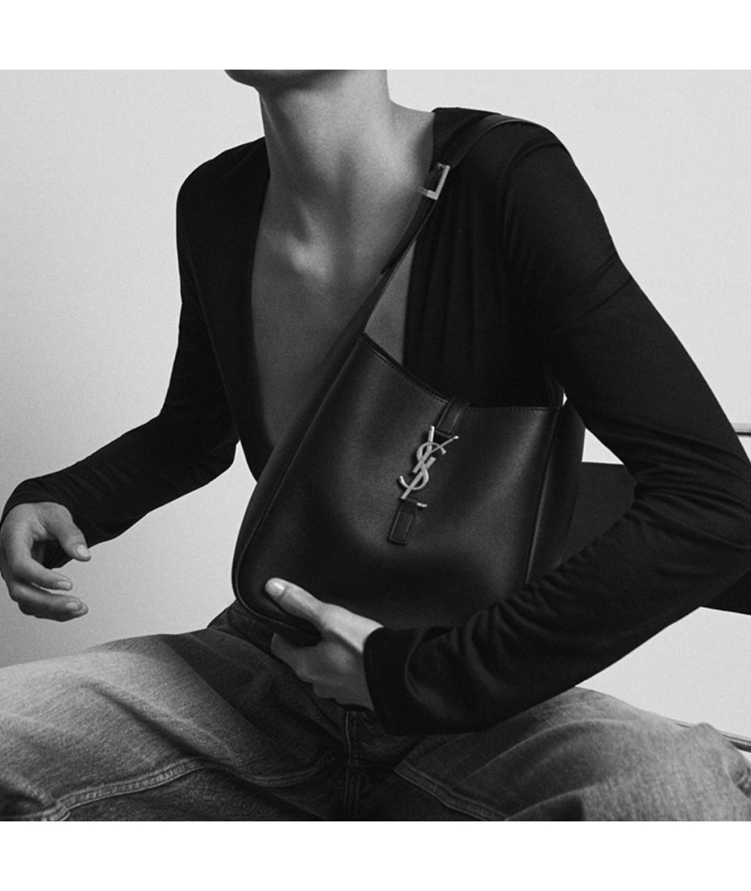 SAINT LAURENT Черная кожаная сумка через плечо, фото 4