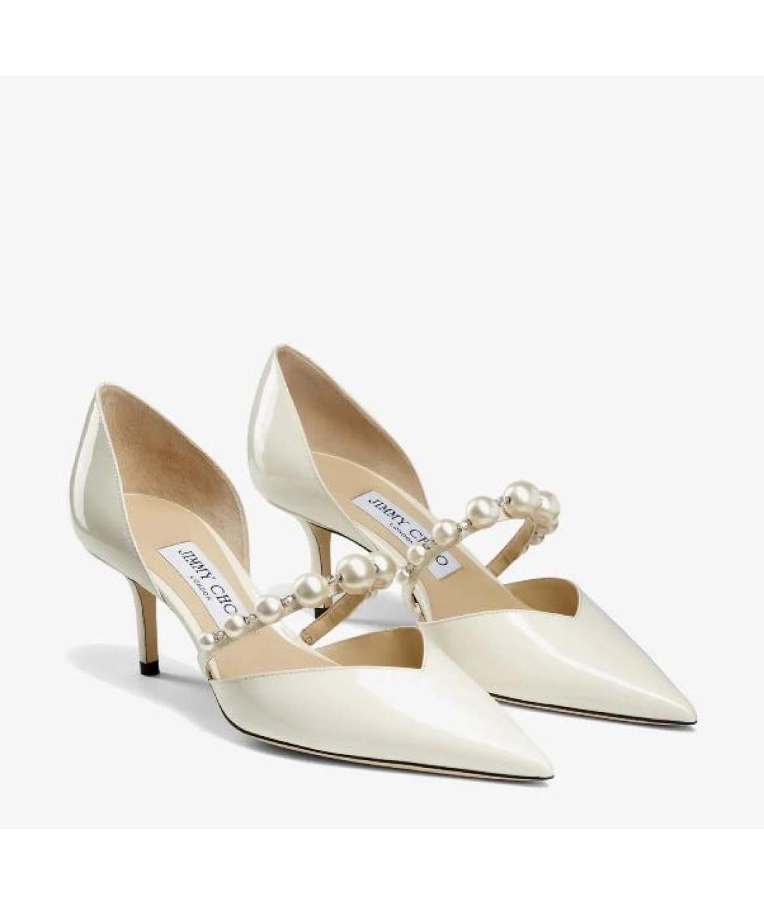 JIMMY CHOO Белые лодочки на низком каблуке из лакированной кожи, фото 8