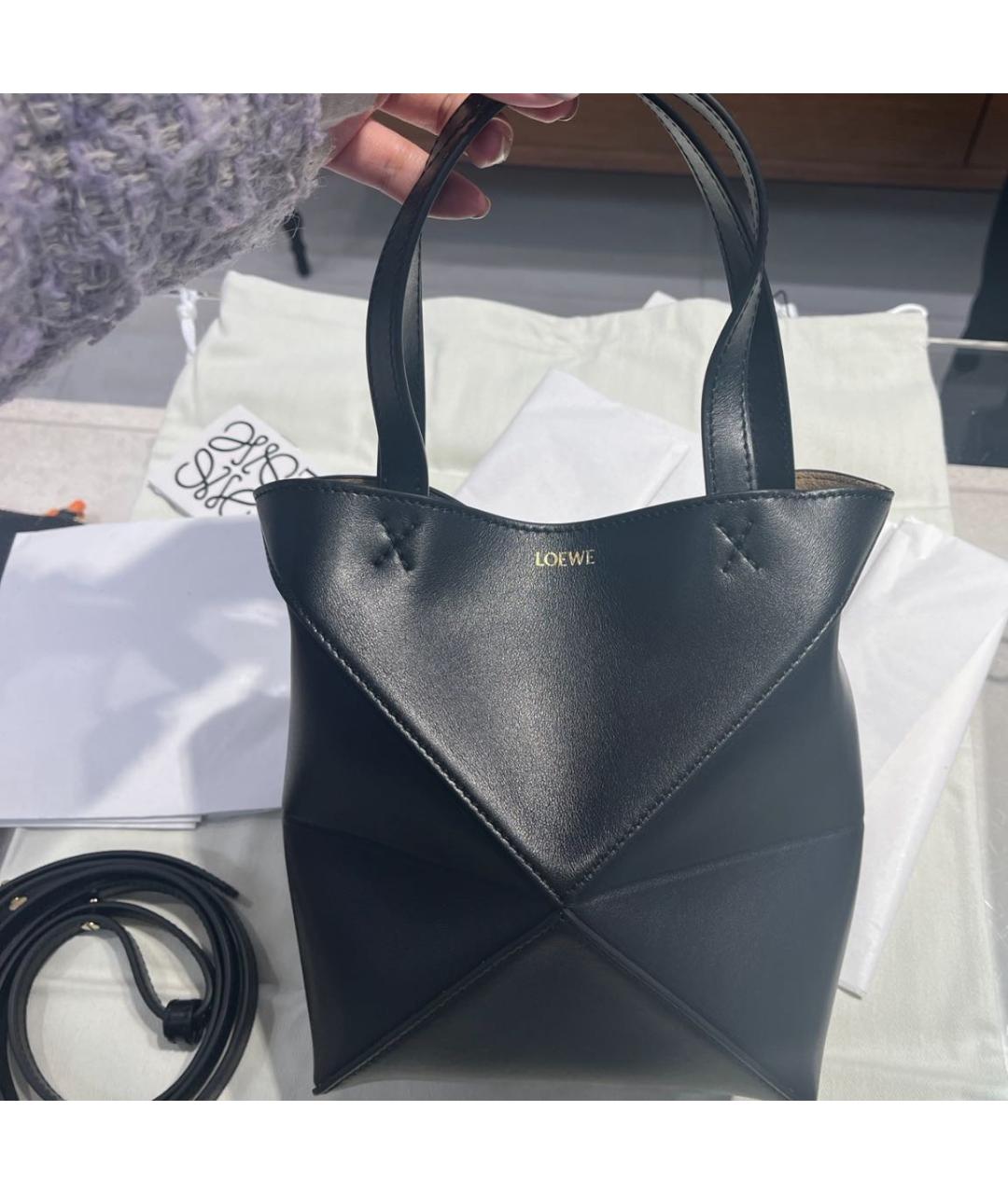 LOEWE Черная кожаная сумка тоут, фото 6