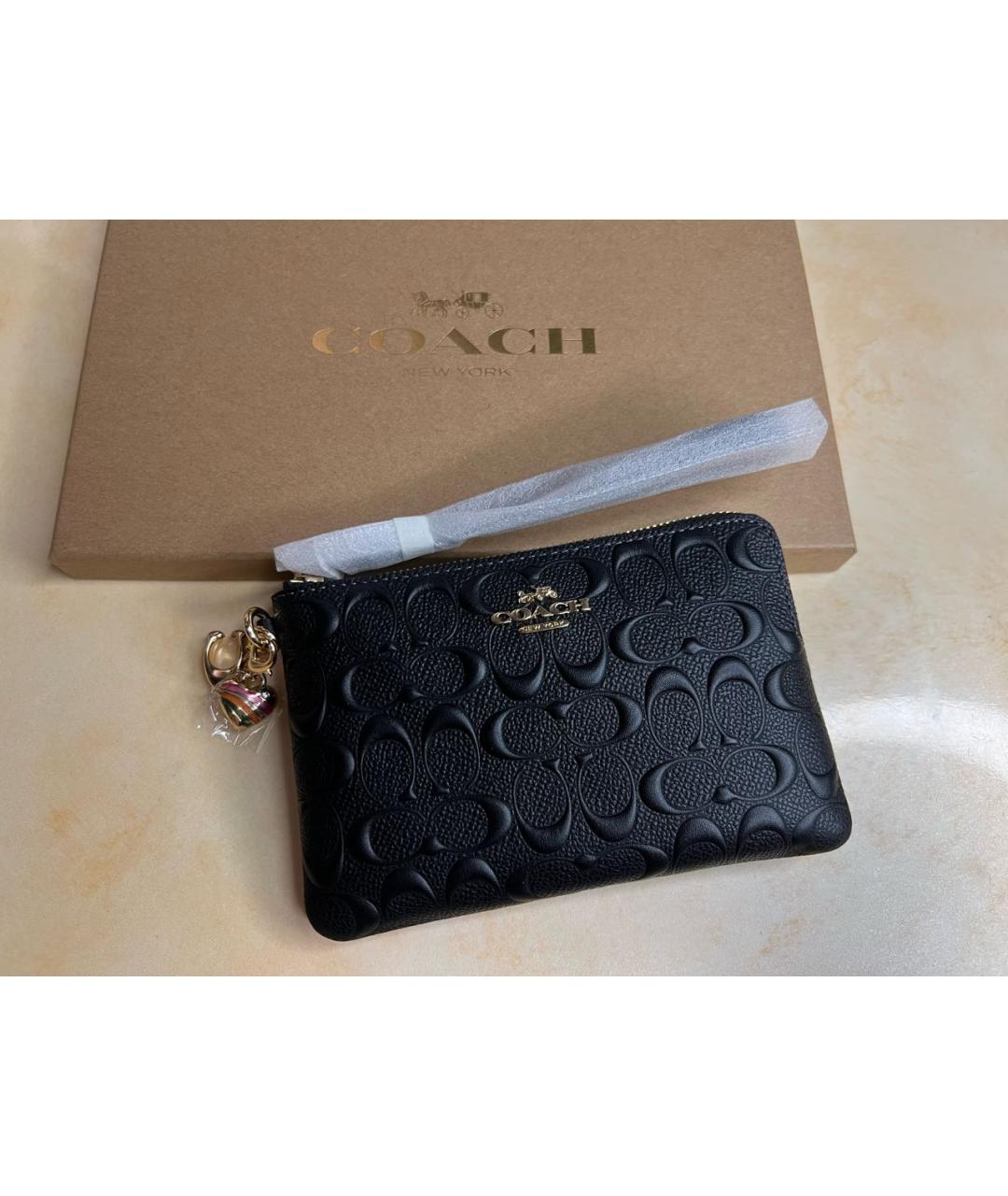 COACH Черный кожаный кошелек, фото 4