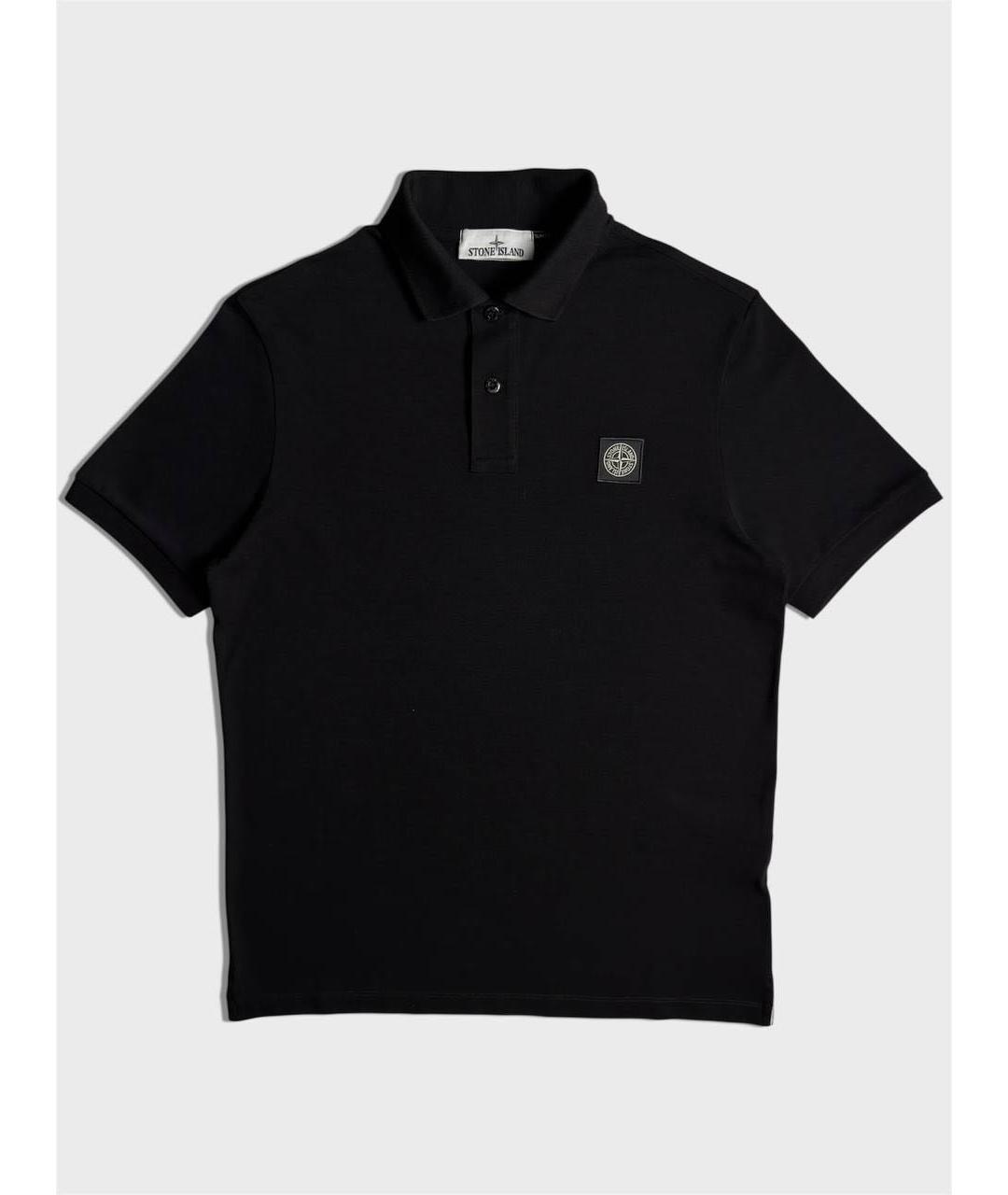 STONE ISLAND Черное хлопковое поло с коротким рукавом, фото 6
