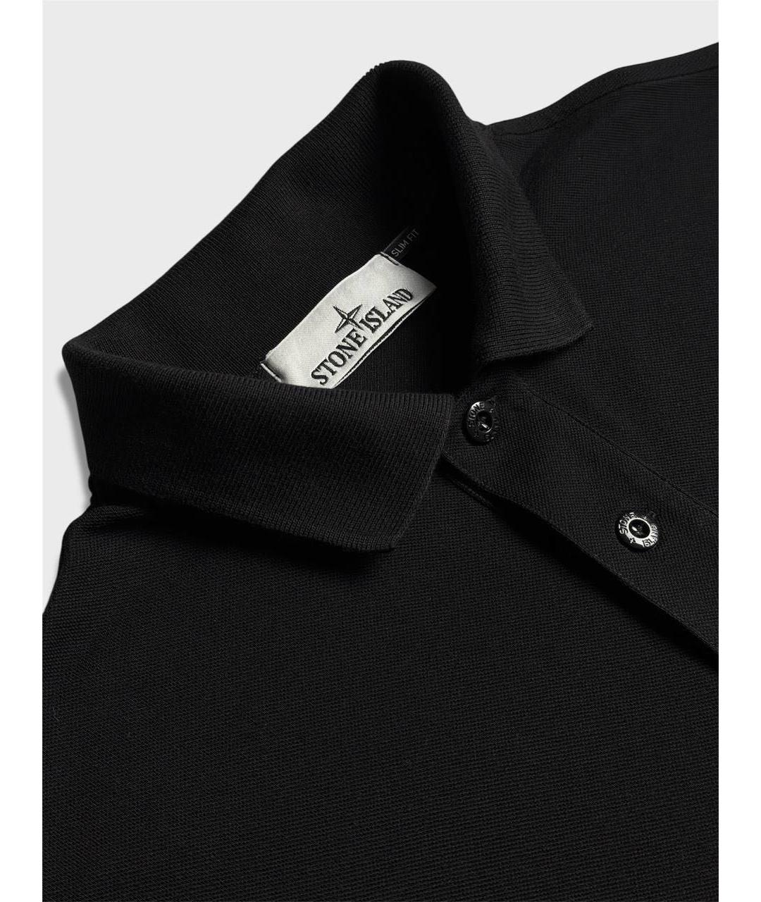 STONE ISLAND Черное хлопковое поло с коротким рукавом, фото 3