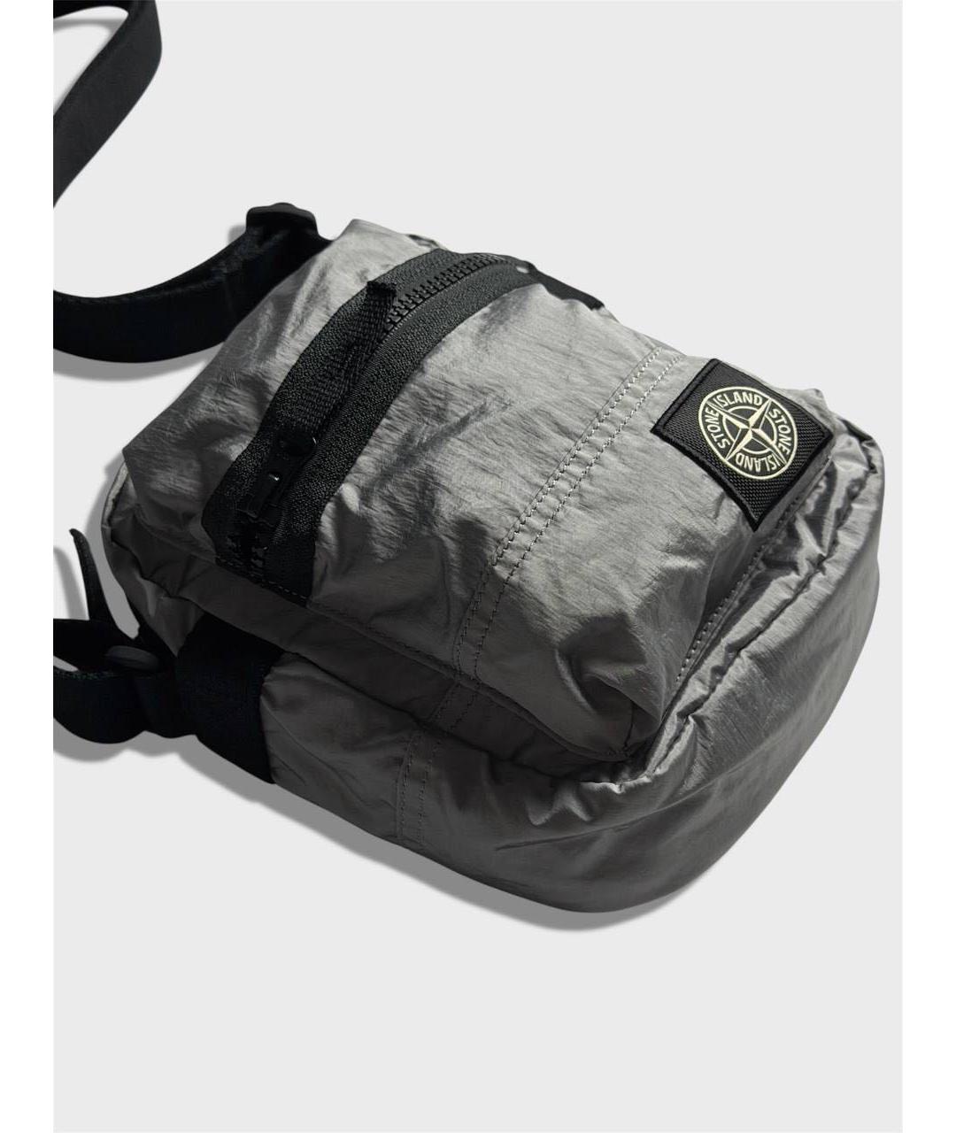 STONE ISLAND Серебряная тканевая сумка на плечо, фото 2