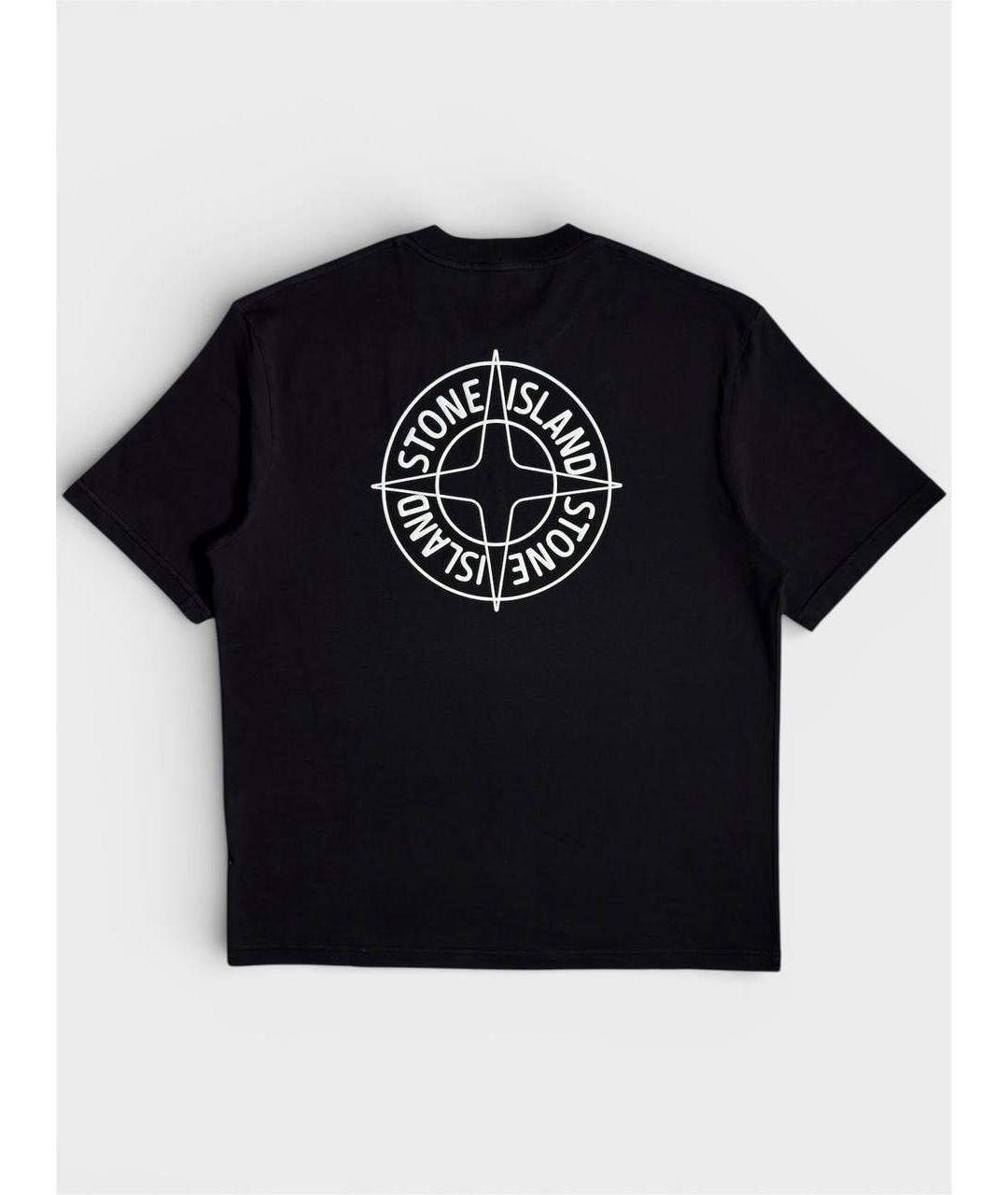 STONE ISLAND Черная хлопковая футболка, фото 2