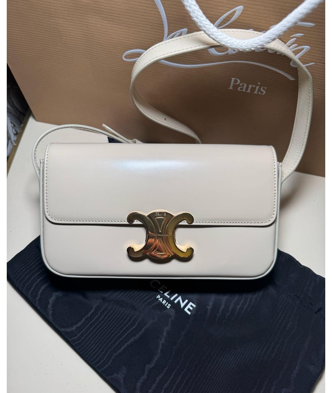 CELINE Белая кожаная сумка через плечо, фото 9