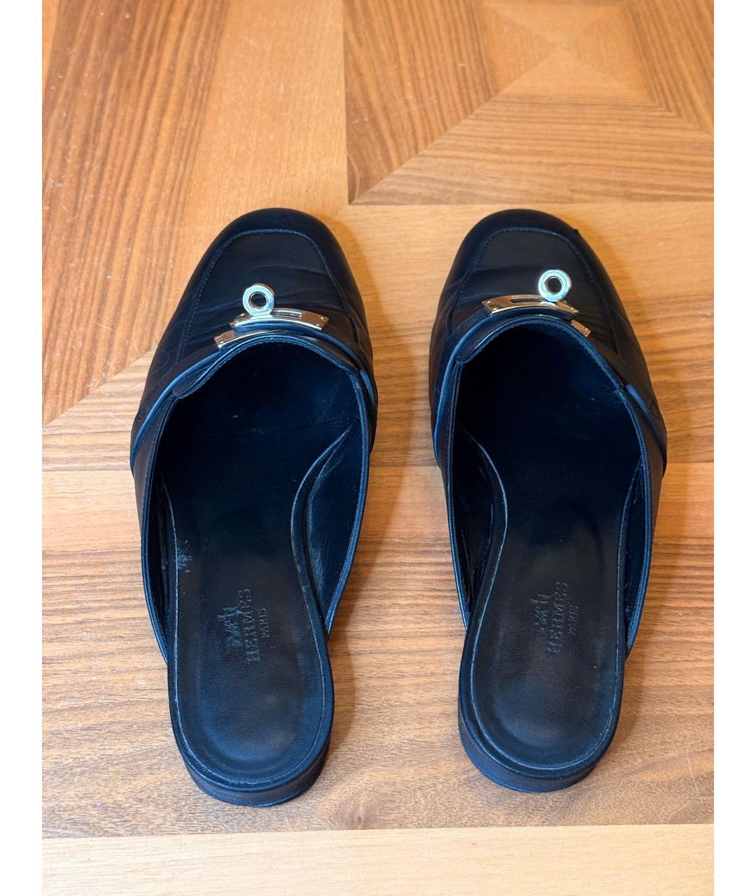 HERMES Черные кожаные мюли, фото 2