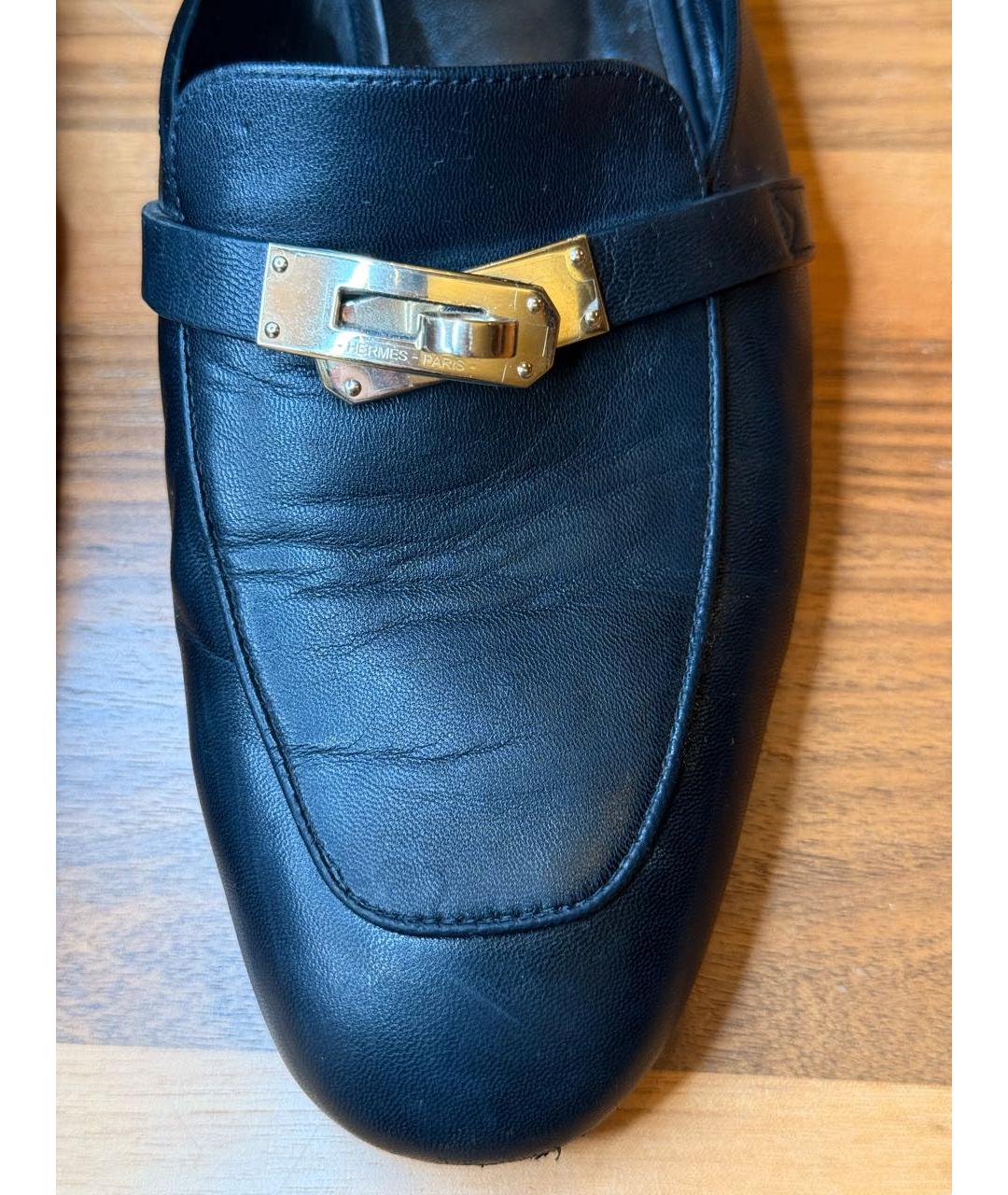 HERMES Черные кожаные мюли, фото 6