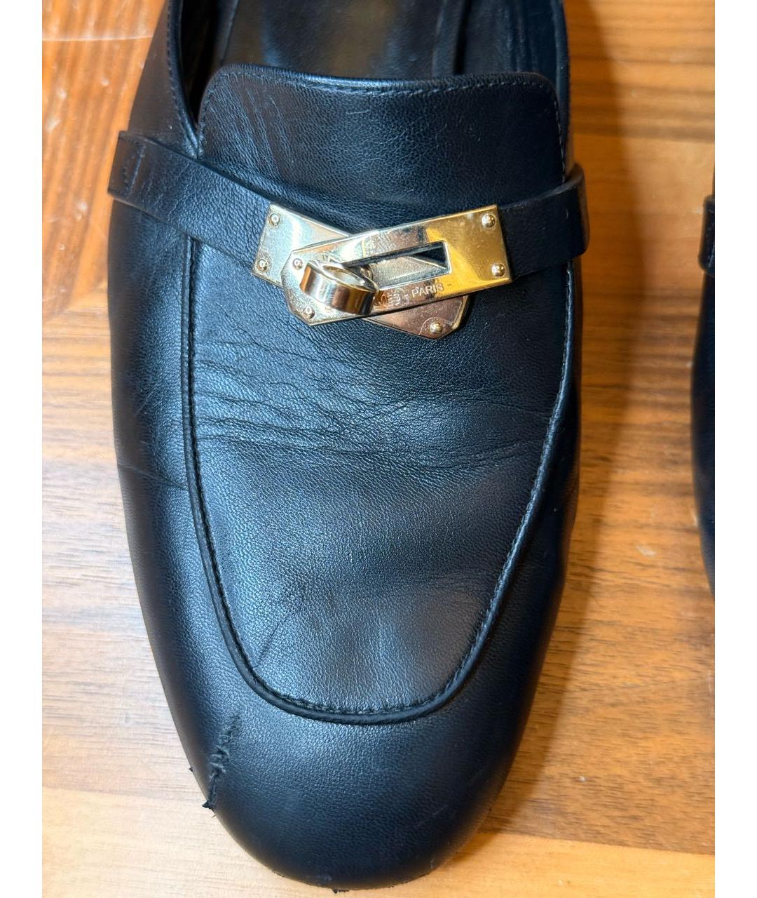 HERMES Черные кожаные мюли, фото 5