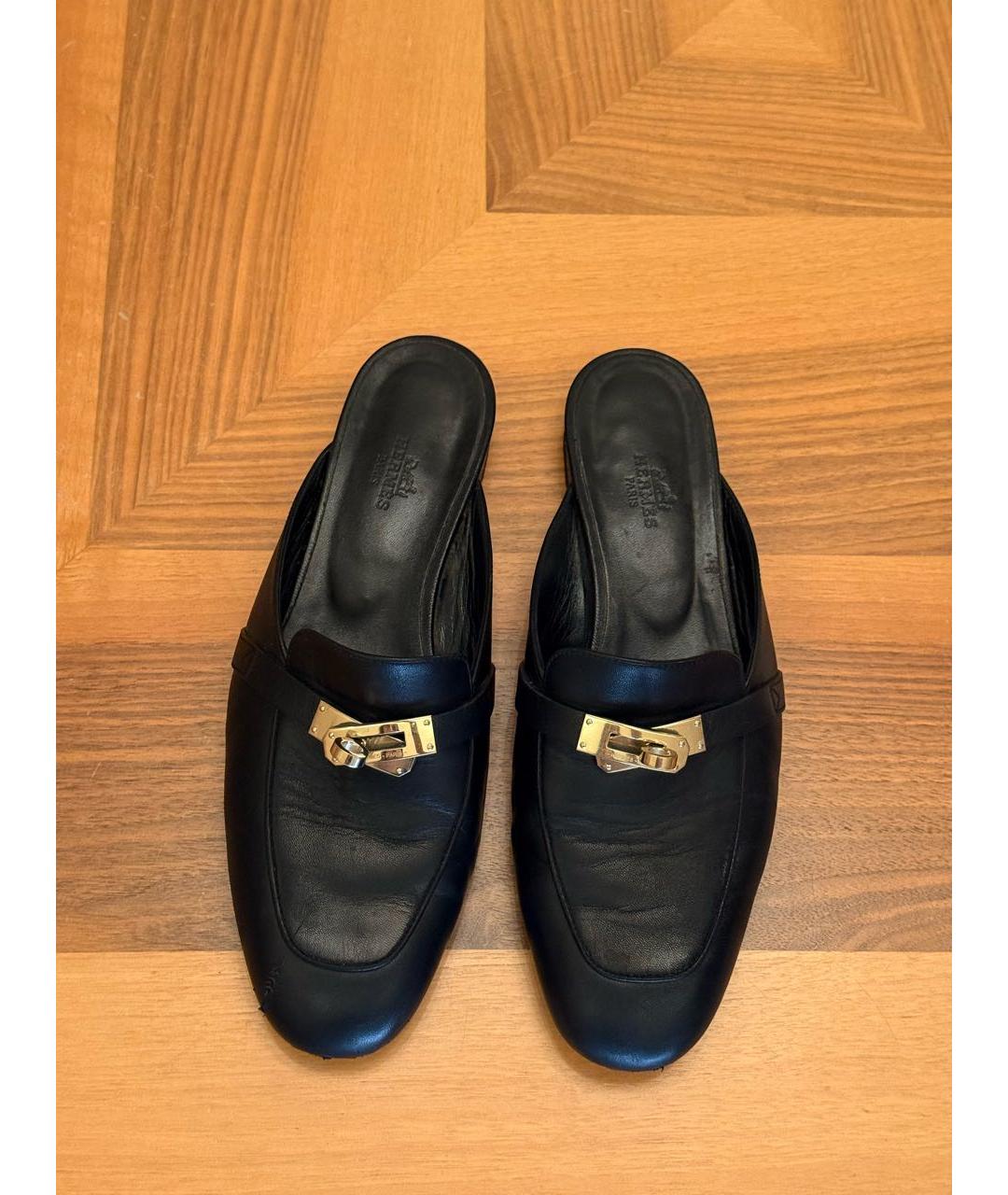 HERMES Черные кожаные мюли, фото 3