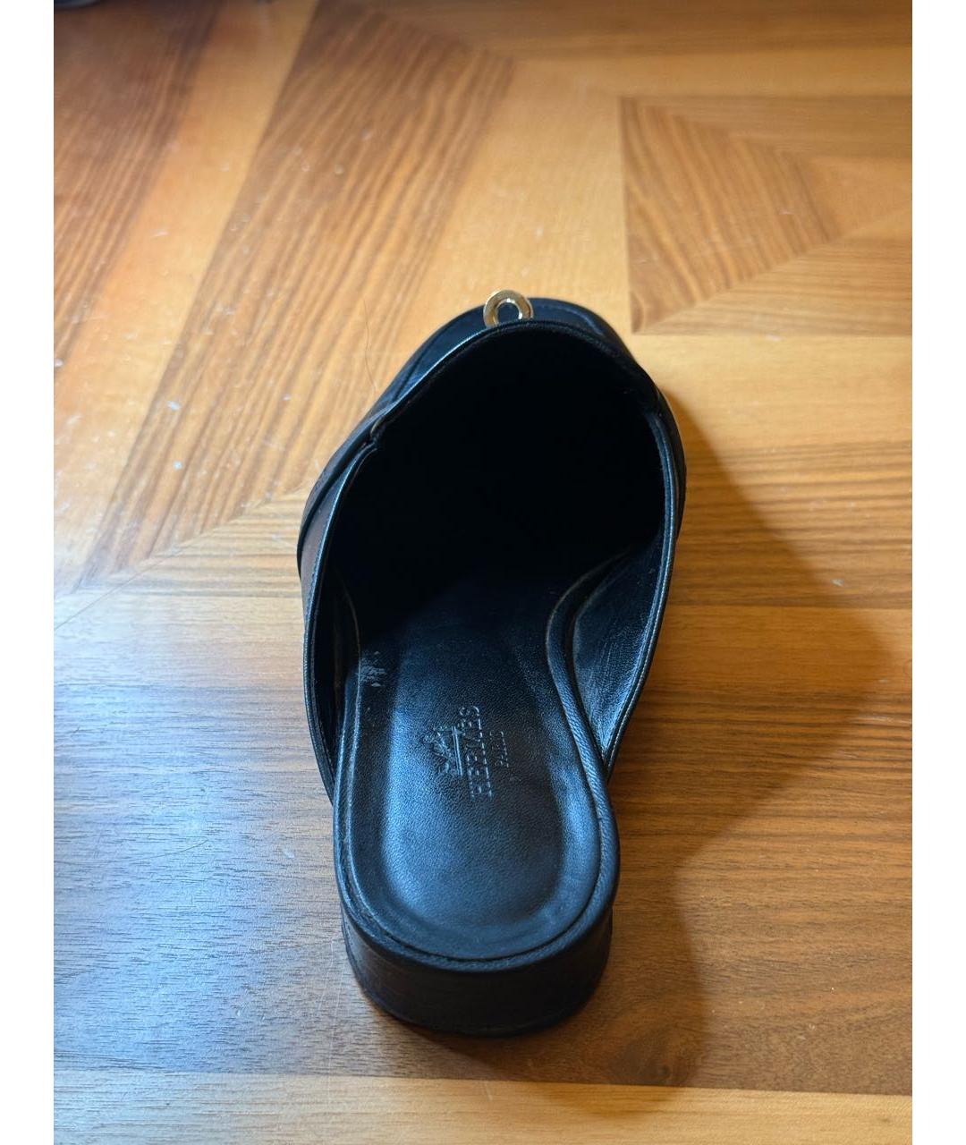 HERMES Черные кожаные мюли, фото 4