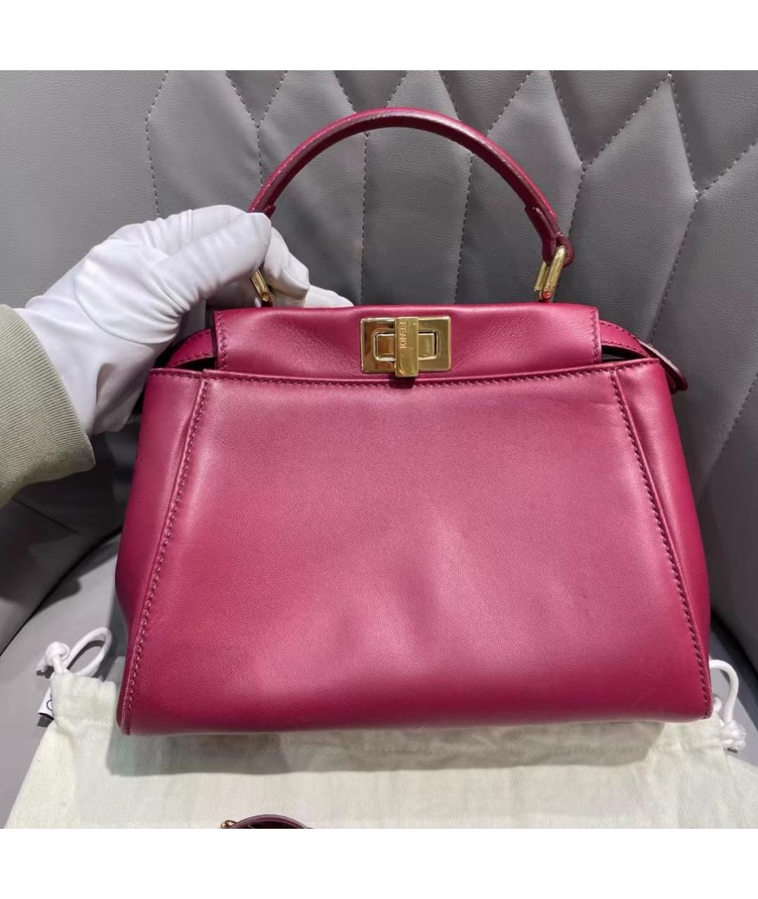 FENDI Розовая кожаная сумка с короткими ручками, фото 3