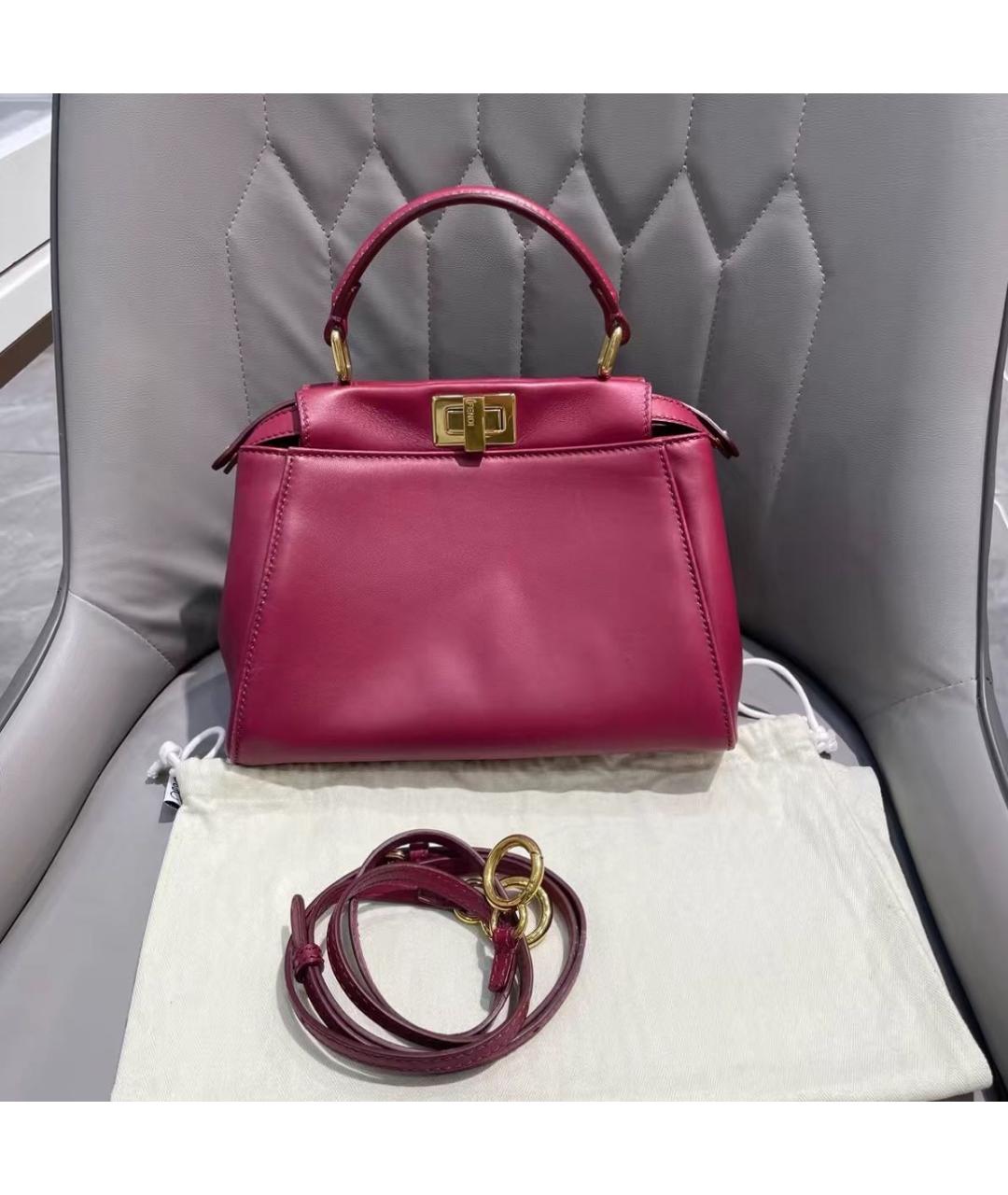 FENDI Розовая кожаная сумка с короткими ручками, фото 2