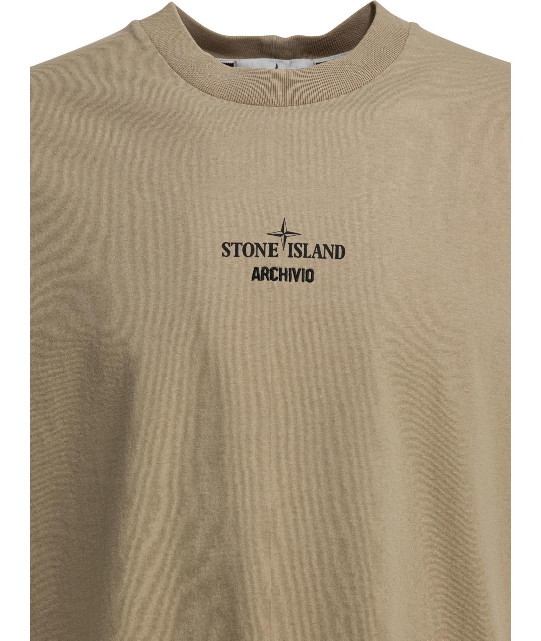 STONE ISLAND Бежевая хлопковая футболка, фото 3