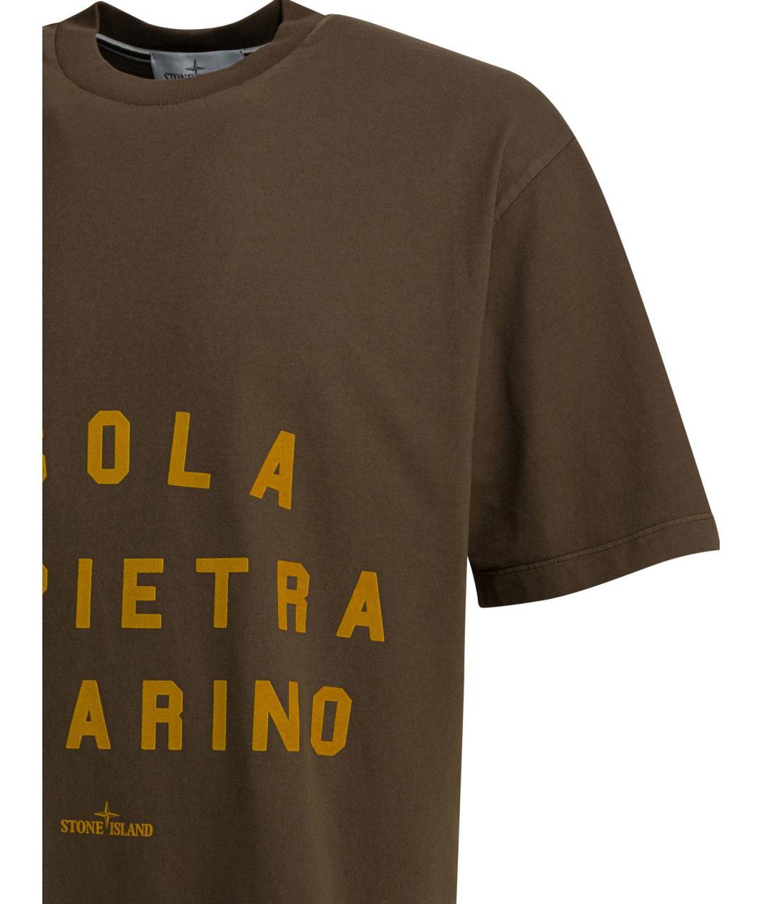 STONE ISLAND Коричневая хлопковая футболка, фото 4