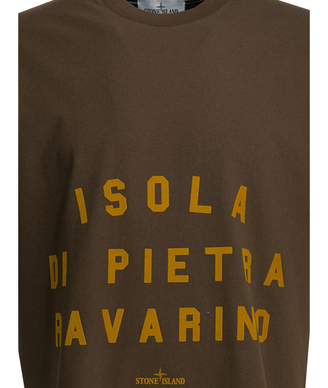 STONE ISLAND Коричневая хлопковая футболка, фото 3