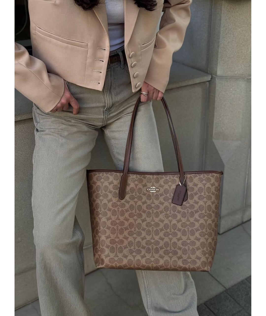 COACH Бежевая сумка тоут, фото 6