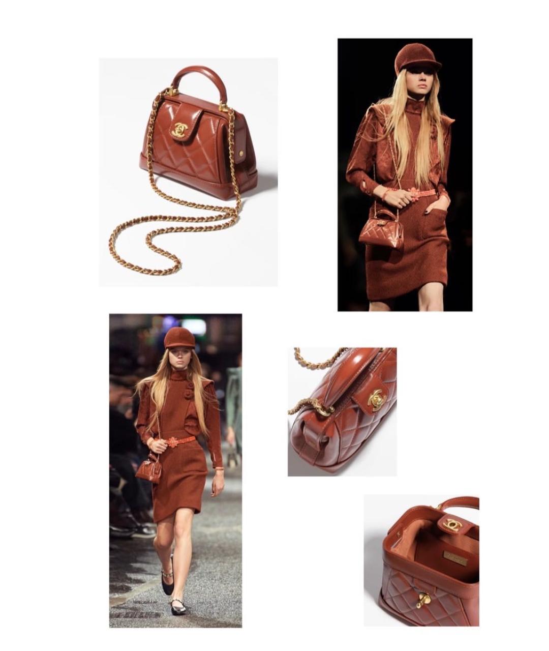 CHANEL Коричневая кожаная сумка с короткими ручками, фото 7