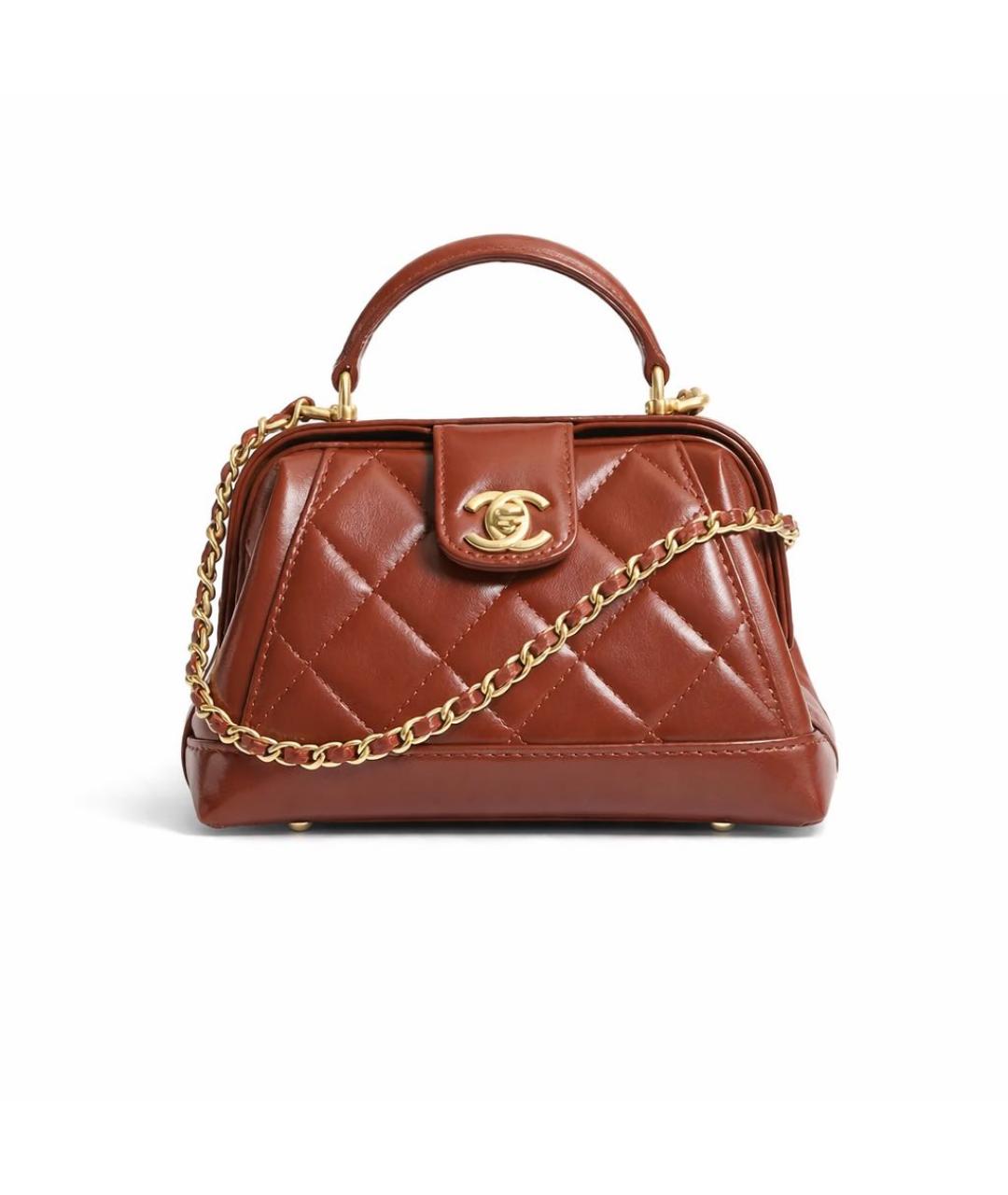 CHANEL Коричневая кожаная сумка с короткими ручками, фото 9