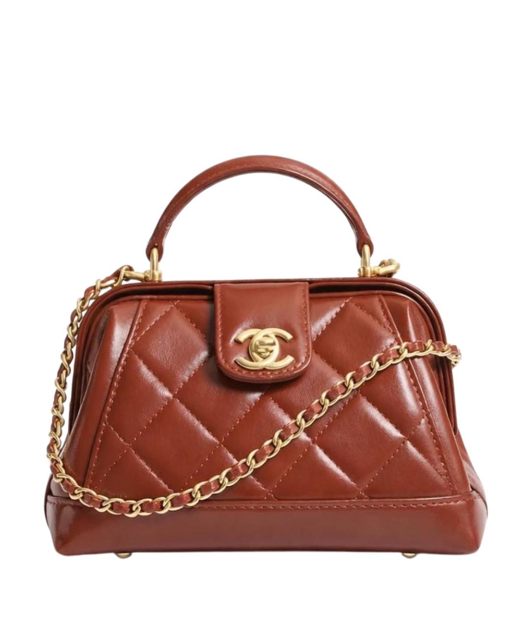 CHANEL Коричневая кожаная сумка с короткими ручками, фото 1