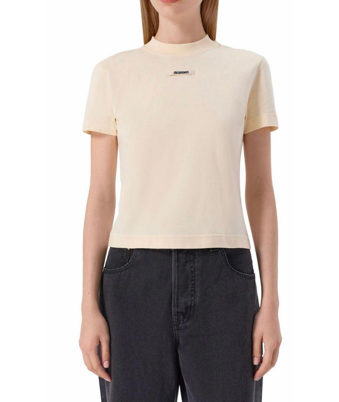 JACQUEMUS Бежевая хлопковая футболка, фото 4
