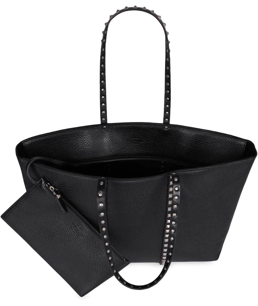 VALENTINO Черная кожаная сумка тоут, фото 4