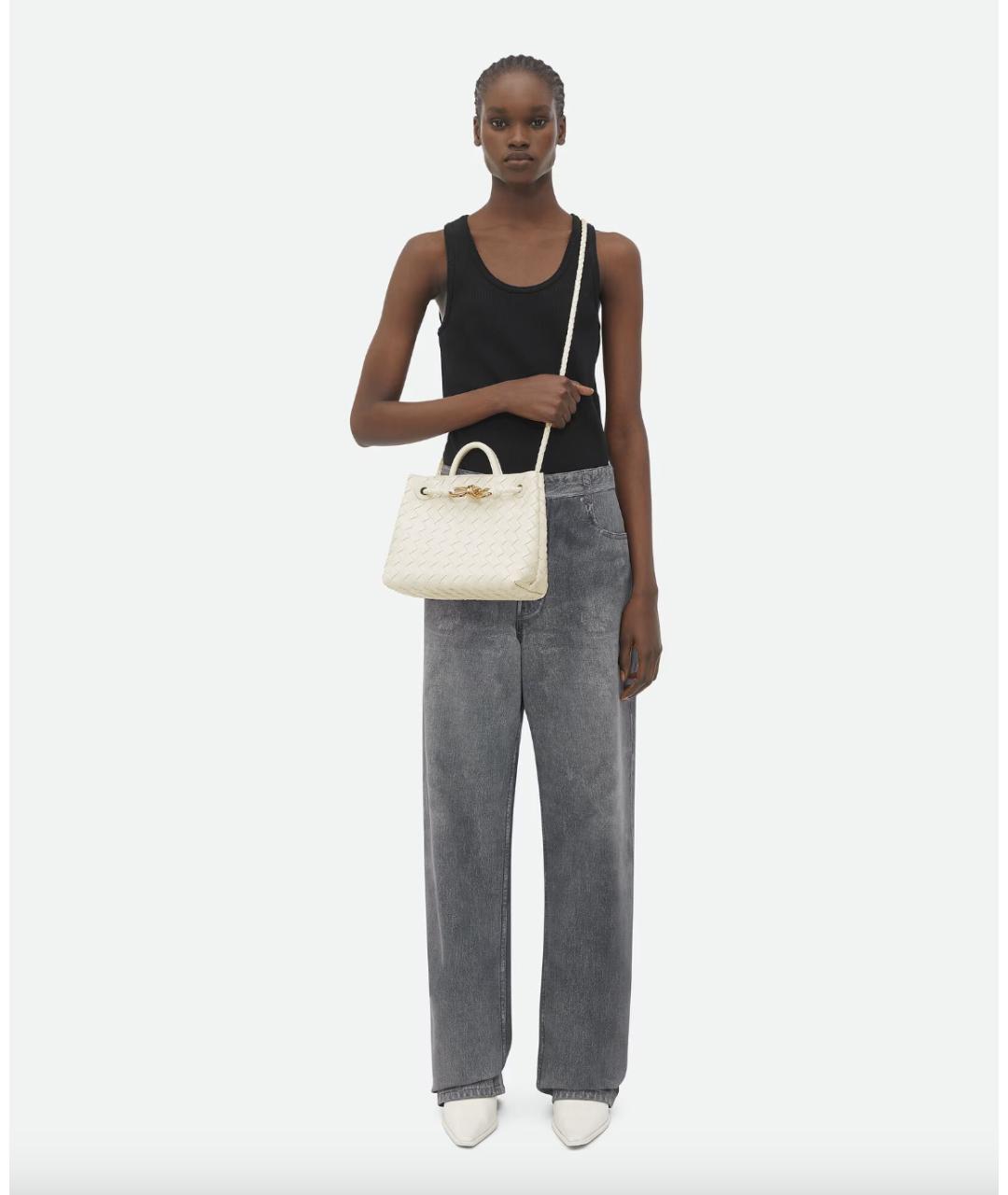 BOTTEGA VENETA Белая кожаная сумка с короткими ручками, фото 2