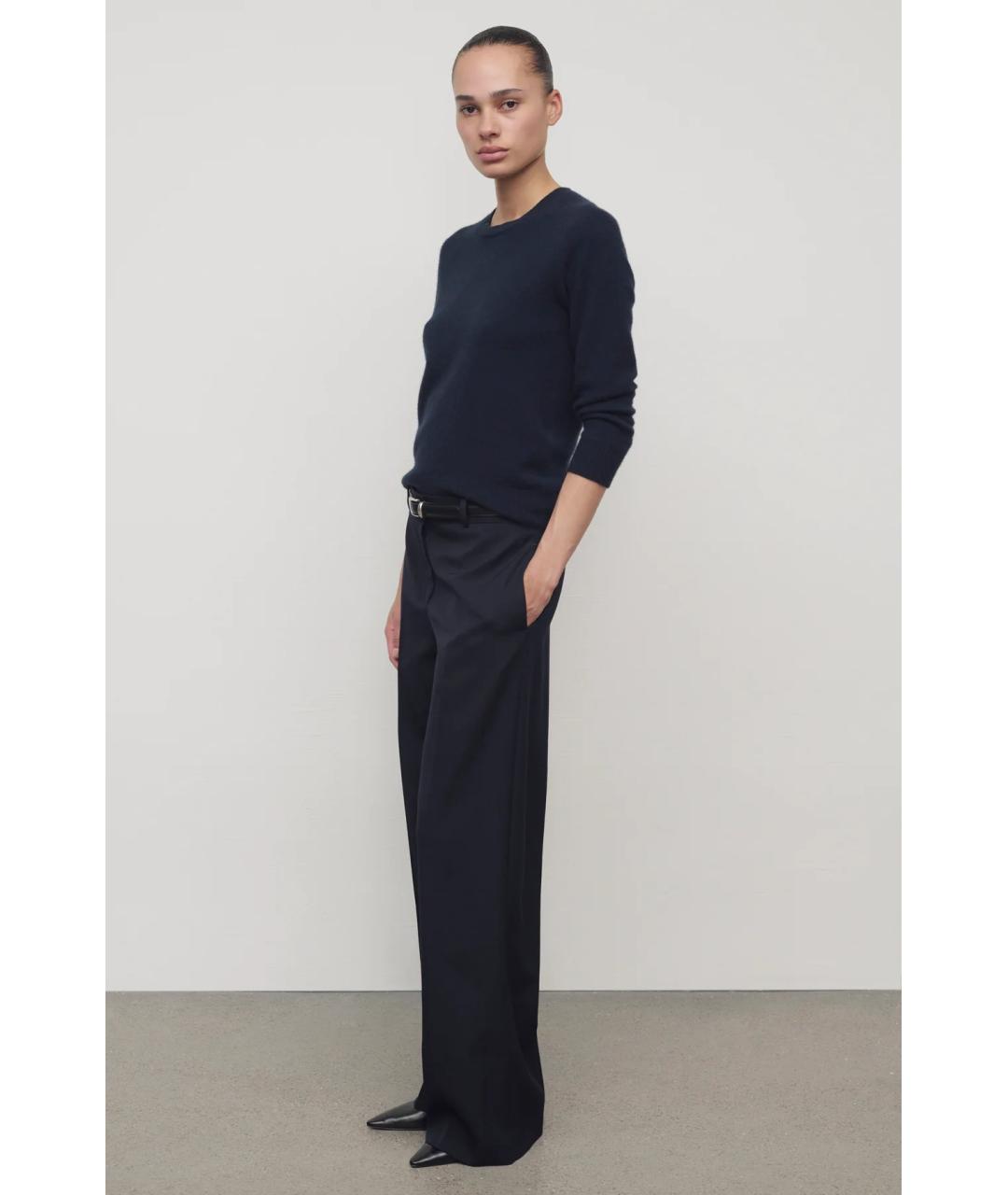 THE ROW Темно-синие шерстяные прямые брюки, фото 4