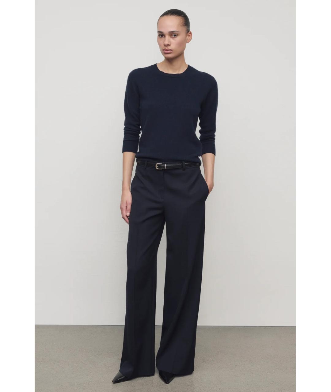 THE ROW Темно-синие шерстяные прямые брюки, фото 3