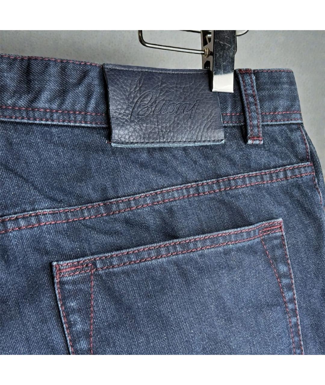 BRIONI Темно-синие хлопковые прямые джинсы, фото 4