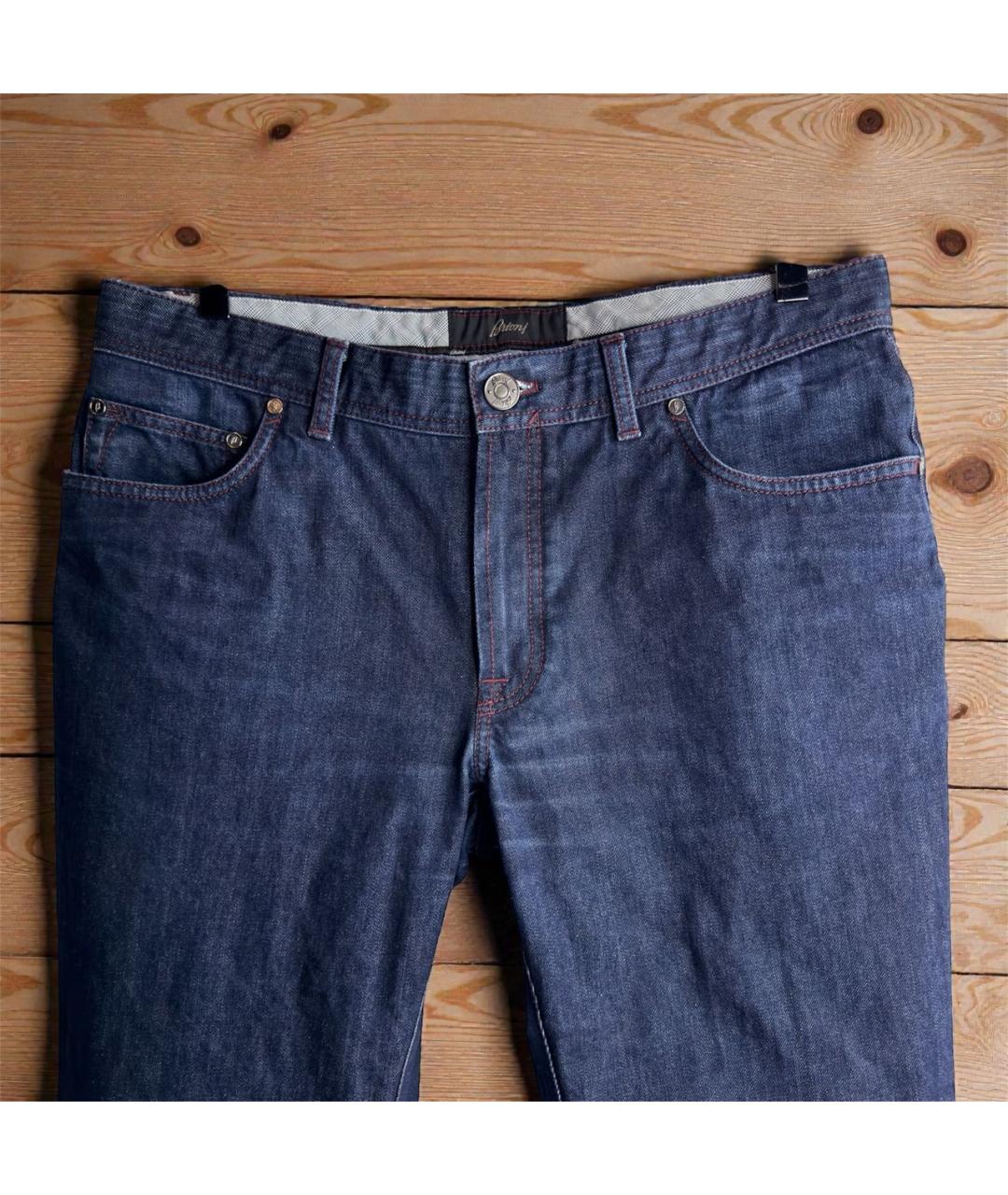 BRIONI Темно-синие хлопковые прямые джинсы, фото 2