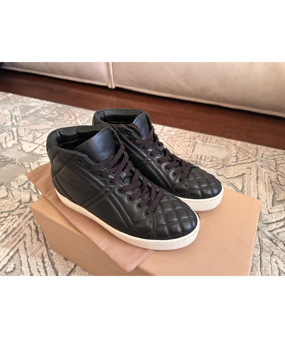 BURBERRY Черные кожаные кеды, фото 2