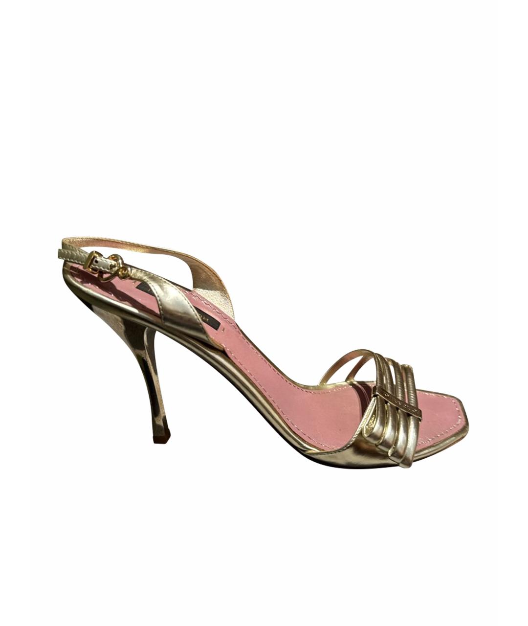 LOUIS VUITTON Золотые кожаные босоножки, фото 1