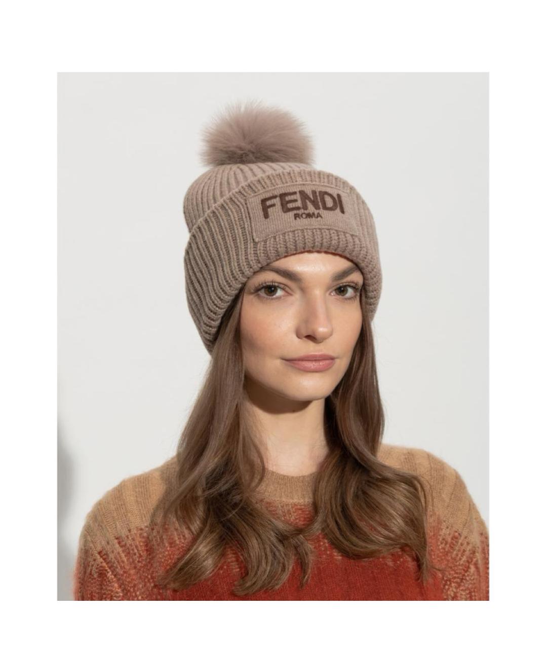 FENDI Бежевая шерстяная шапка, фото 2