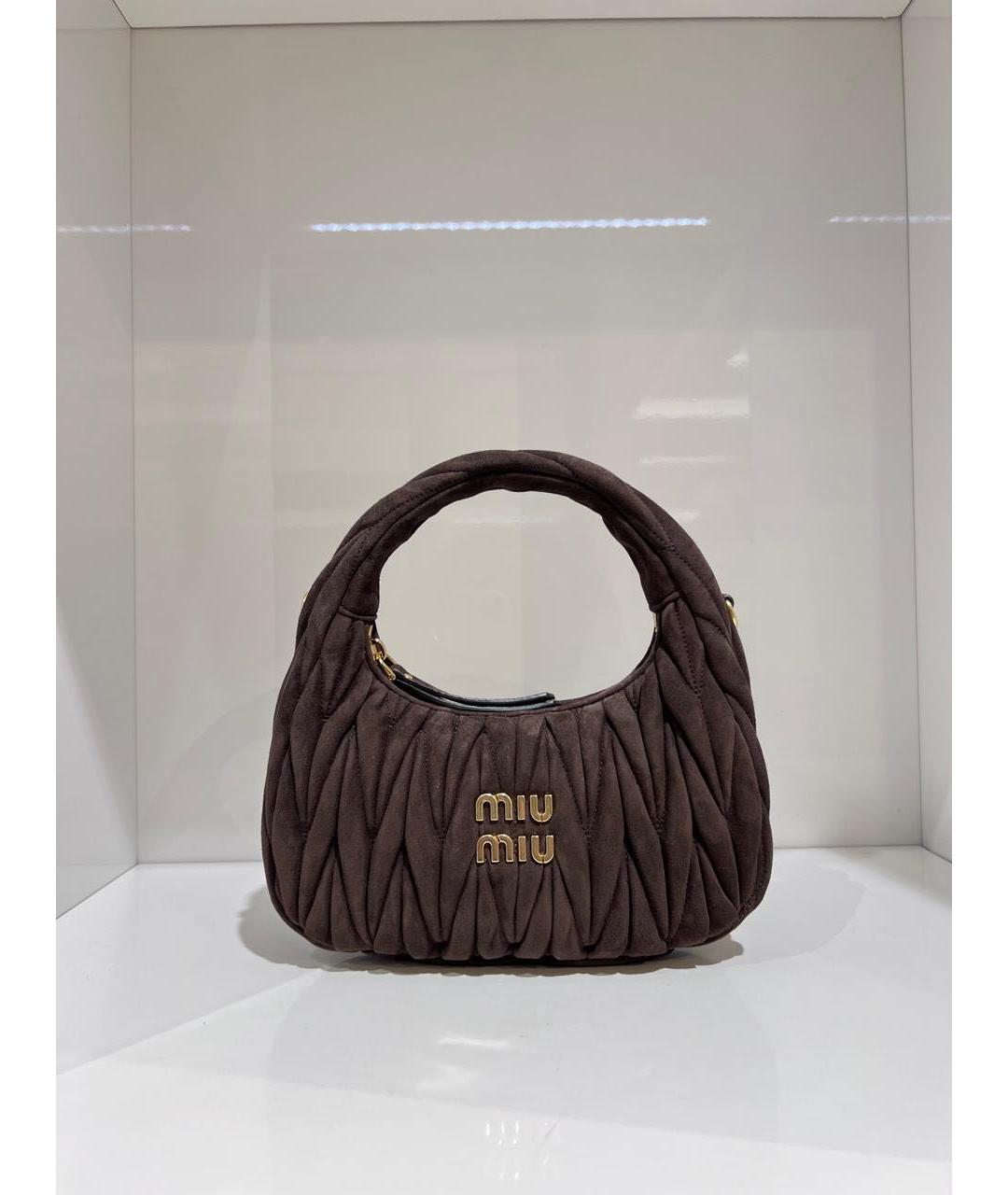 MIU MIU Коричневая замшевая сумка с короткими ручками, фото 3