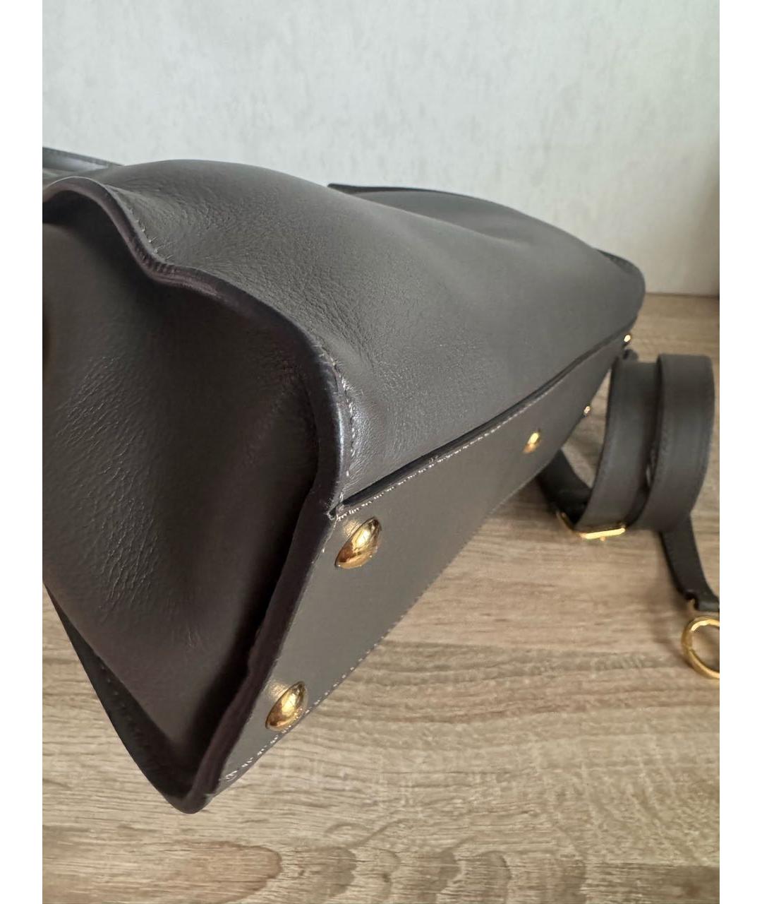 FENDI Антрацитовая кожаная сумка с короткими ручками, фото 5