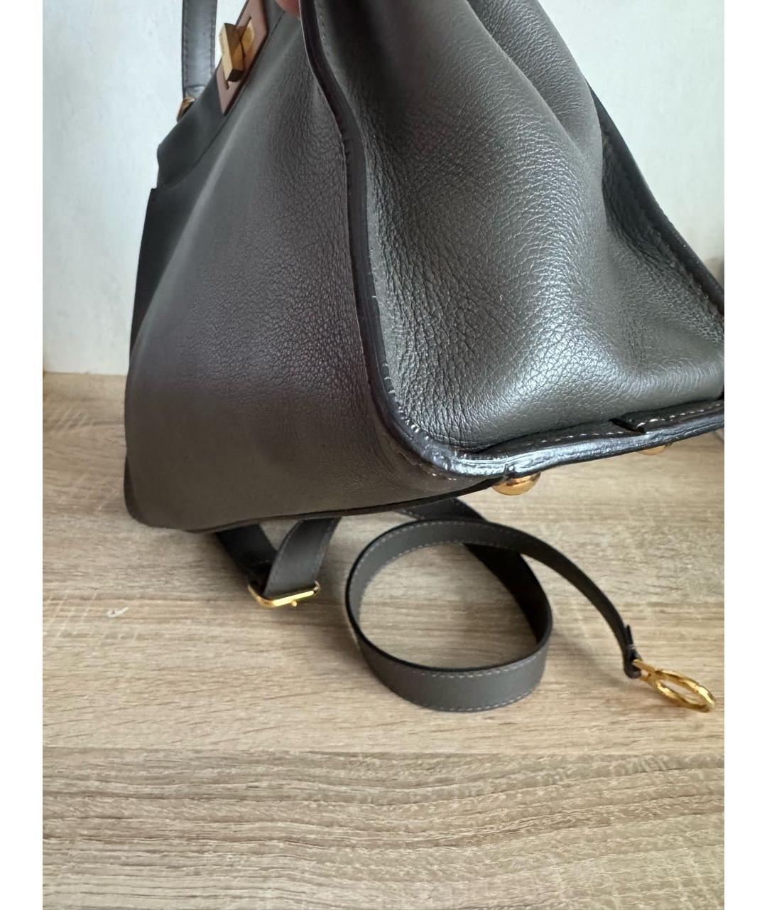 FENDI Антрацитовая кожаная сумка с короткими ручками, фото 6