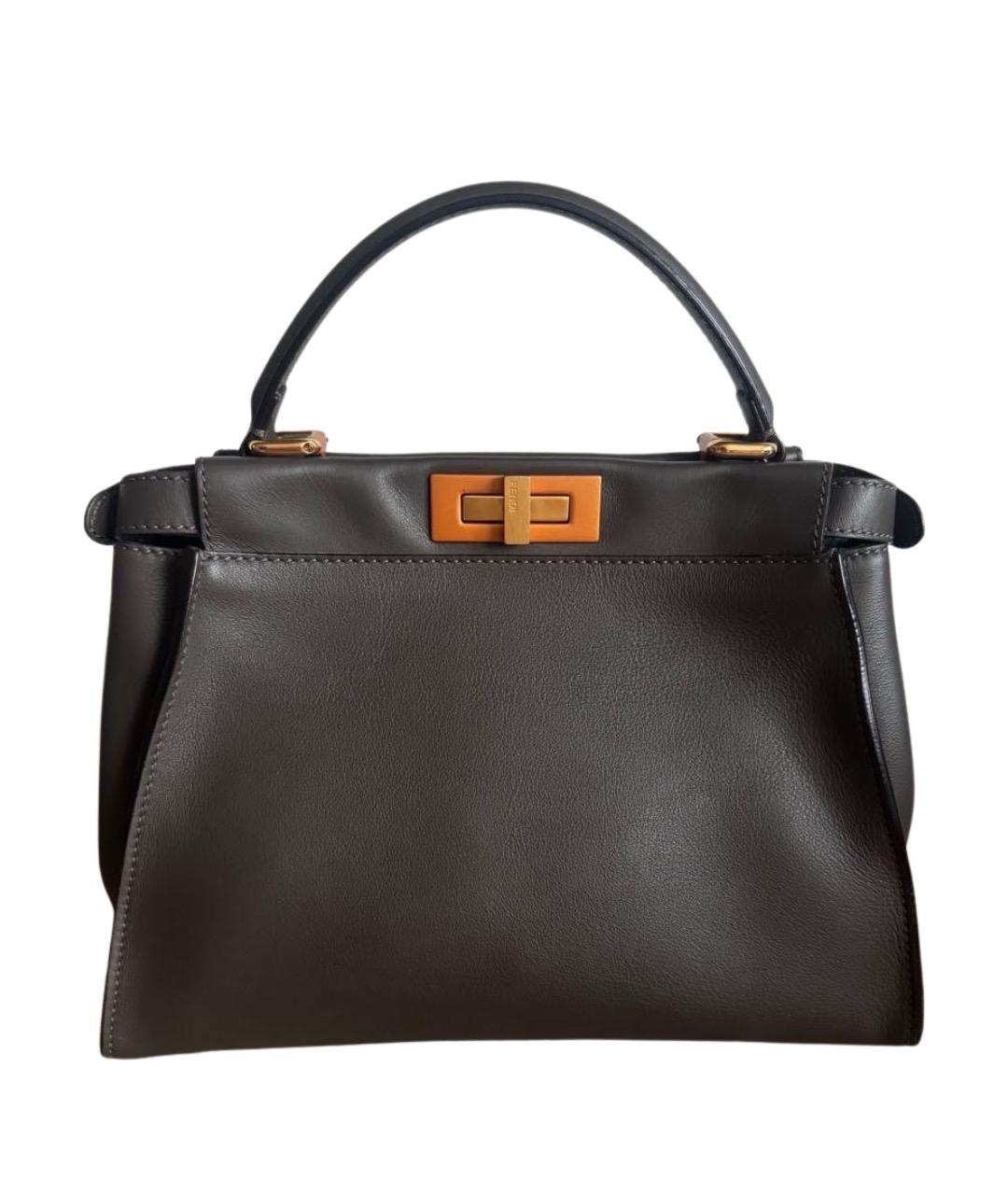 FENDI Антрацитовая кожаная сумка с короткими ручками, фото 1