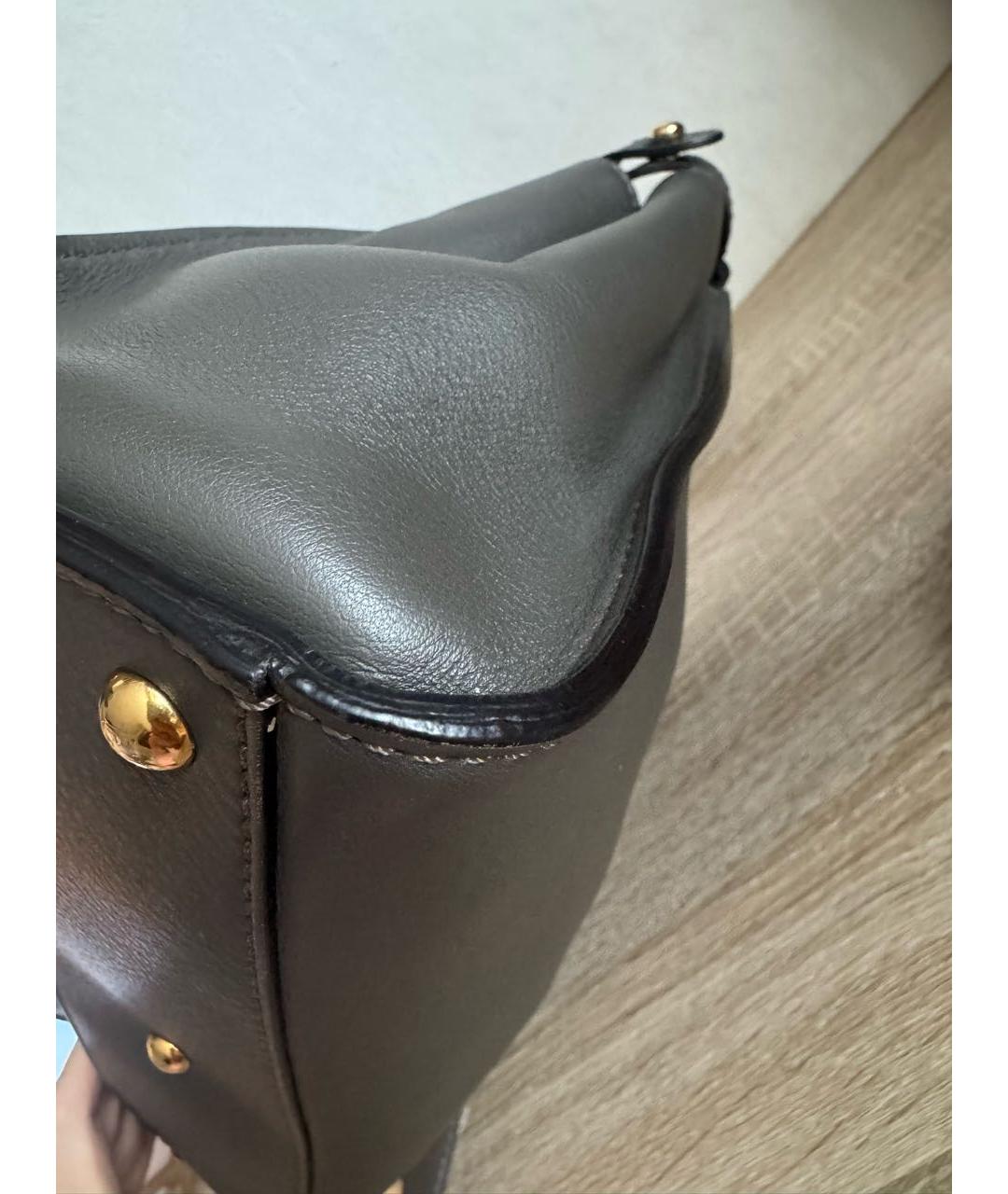 FENDI Антрацитовая кожаная сумка с короткими ручками, фото 4