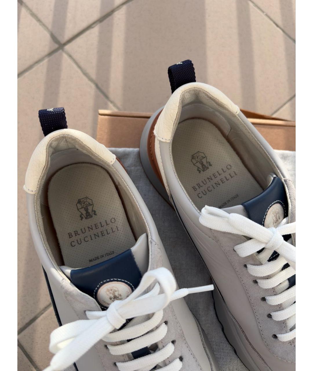 BRUNELLO CUCINELLI Серые кожаные низкие кроссовки / кеды, фото 7