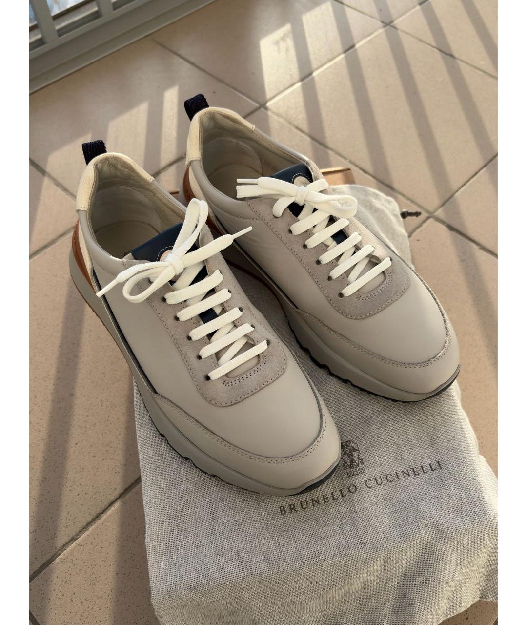 BRUNELLO CUCINELLI Серые кожаные низкие кроссовки / кеды, фото 5