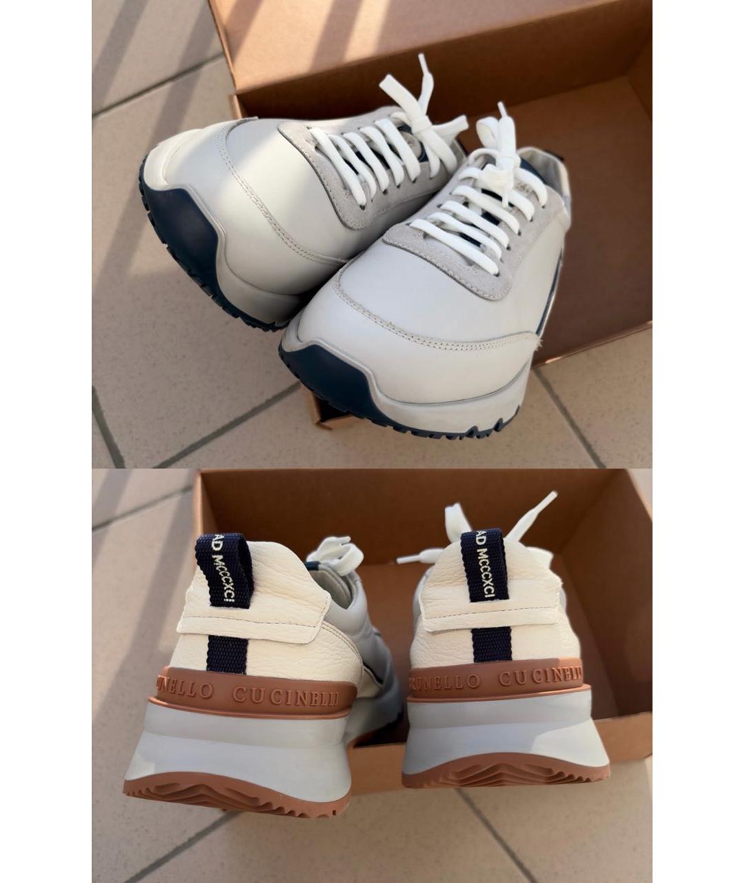 BRUNELLO CUCINELLI Серые кожаные низкие кроссовки / кеды, фото 4