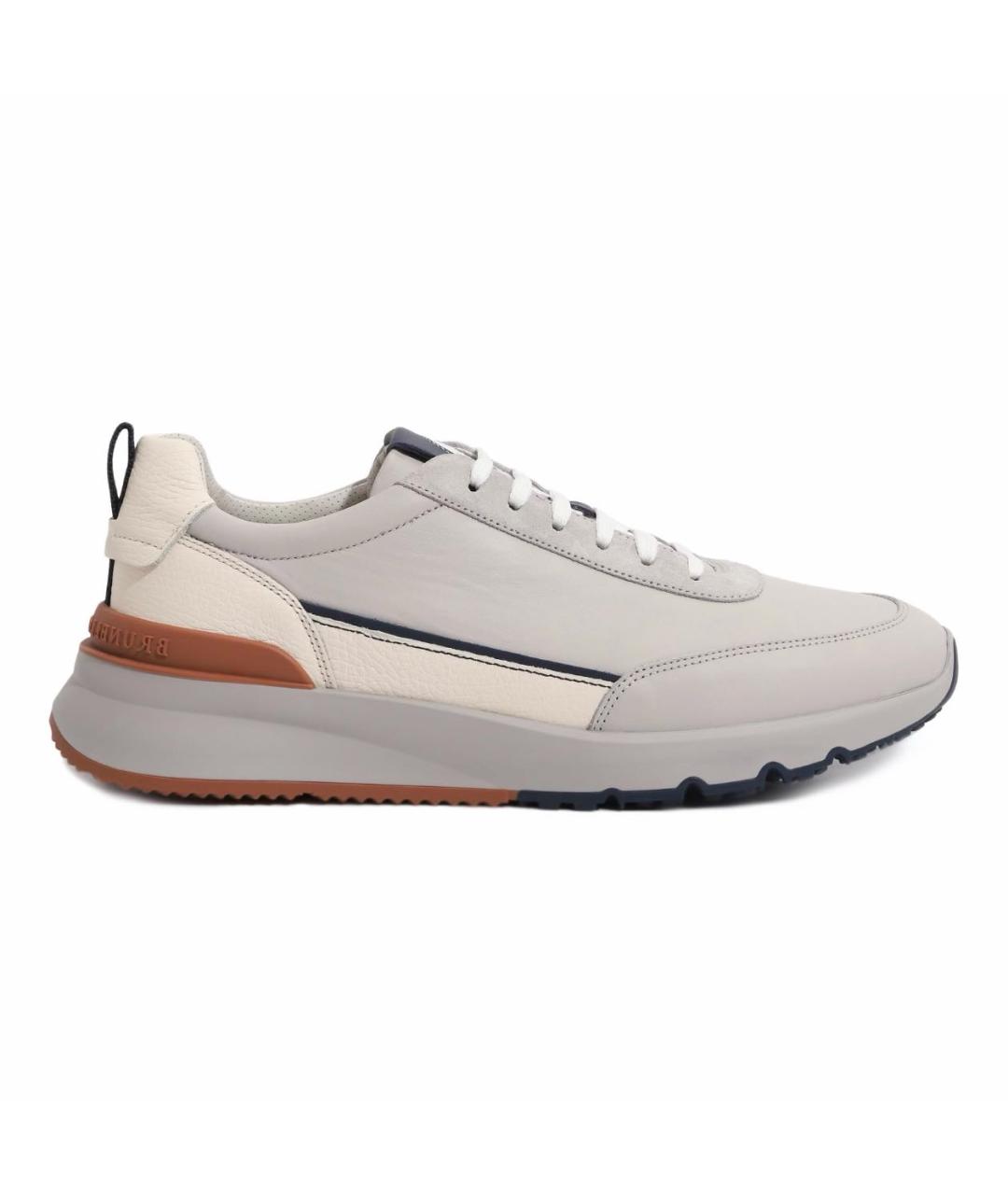 BRUNELLO CUCINELLI Серые кожаные низкие кроссовки / кеды, фото 9