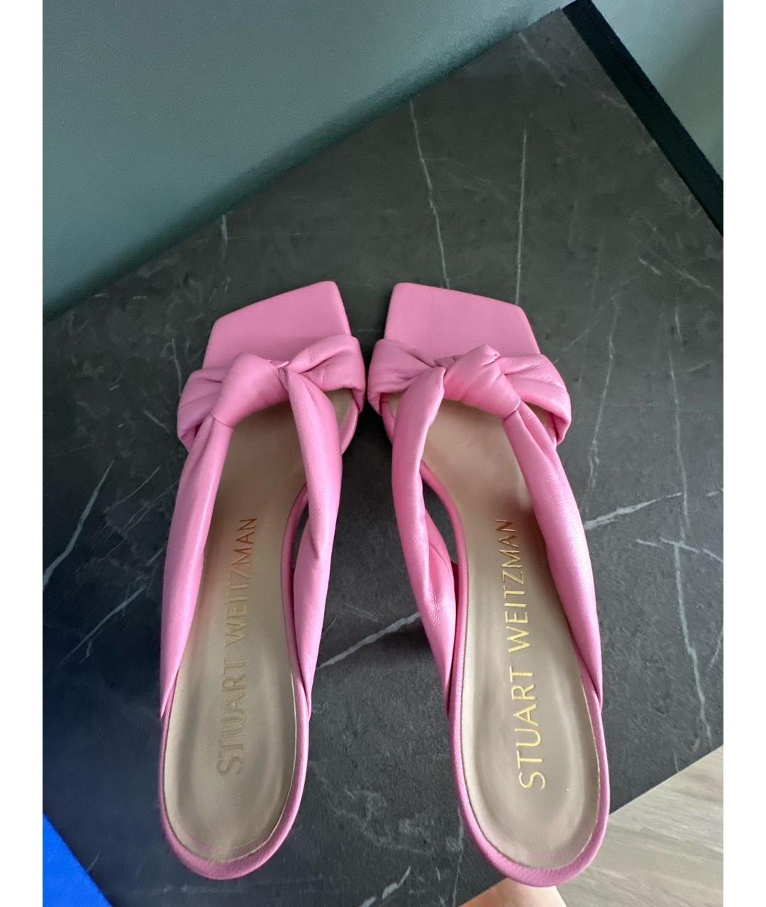 STUART WEITZMAN Розовые кожаные мюли, фото 3