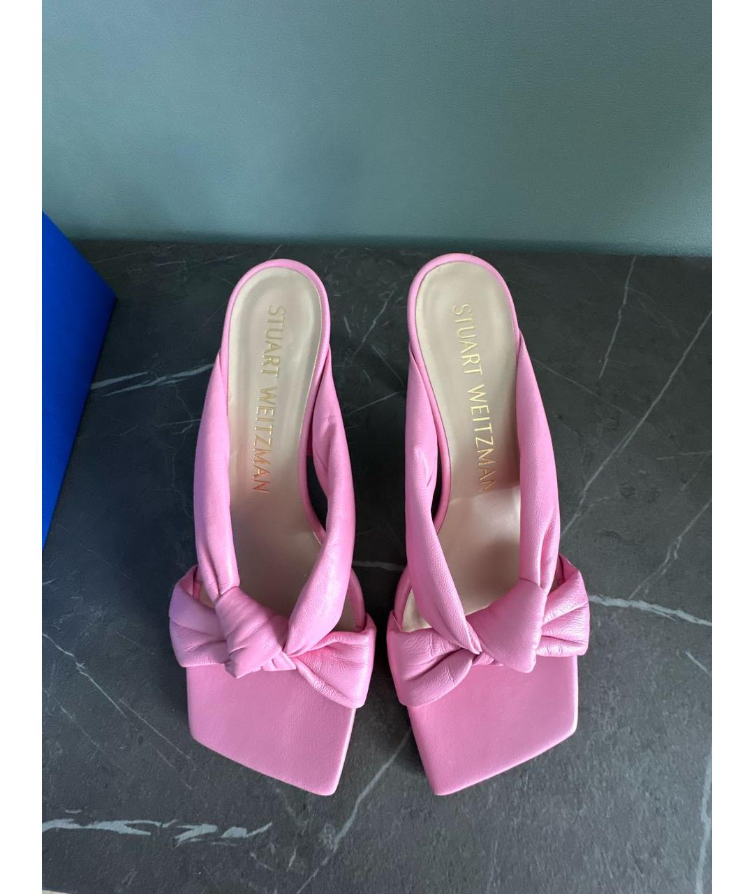 STUART WEITZMAN Розовые кожаные мюли, фото 2