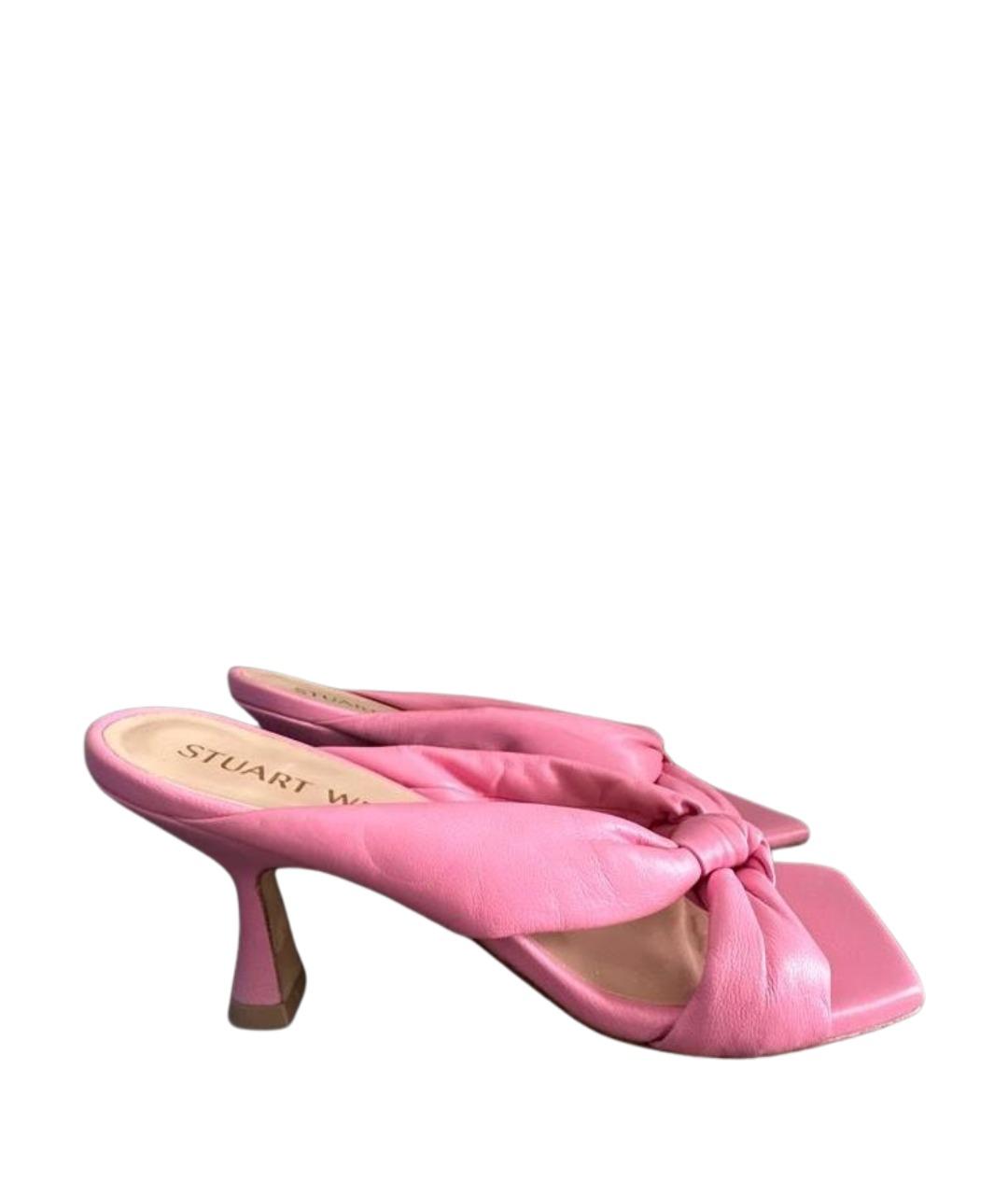 STUART WEITZMAN Розовые кожаные мюли, фото 1