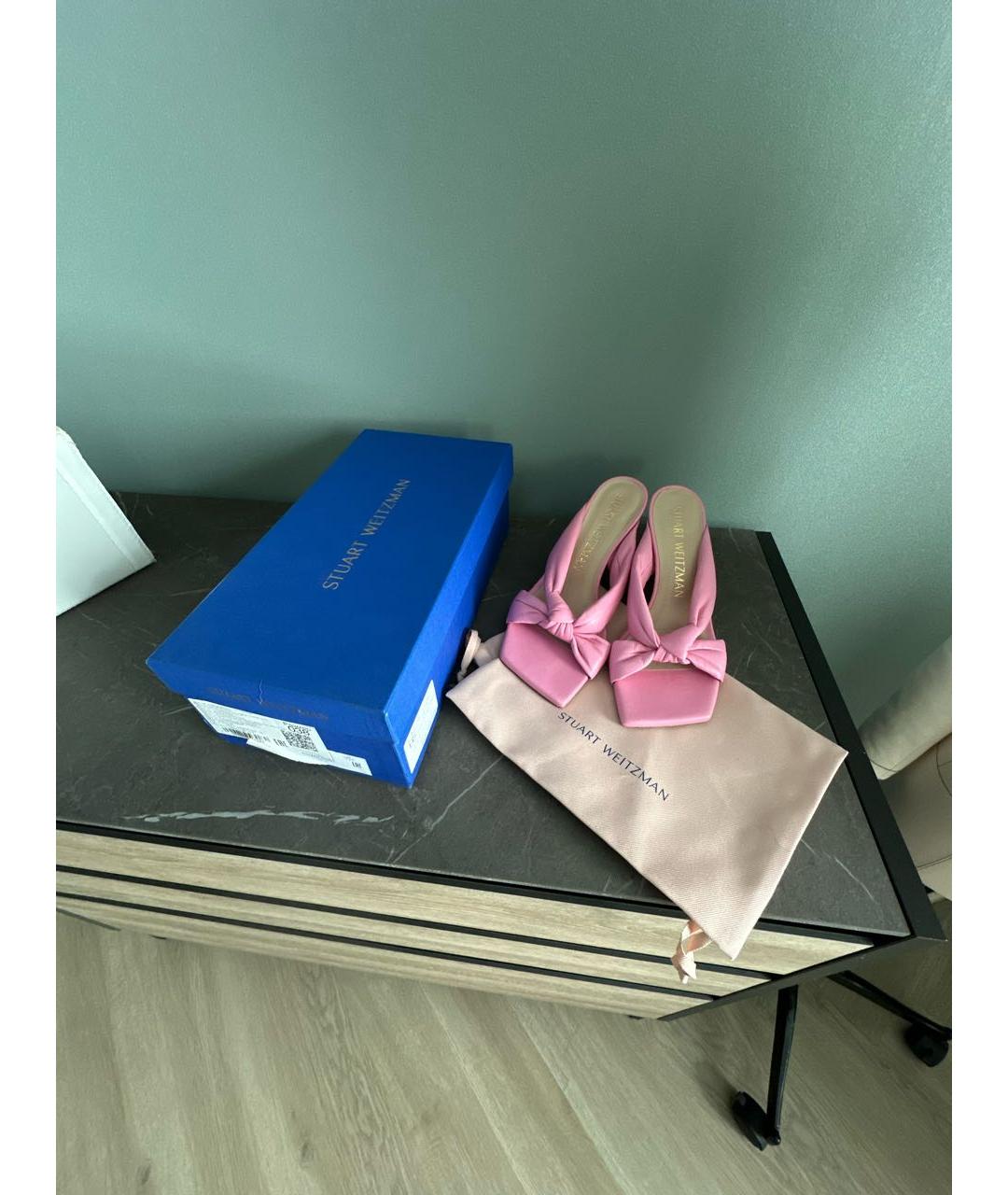 STUART WEITZMAN Розовые кожаные мюли, фото 6