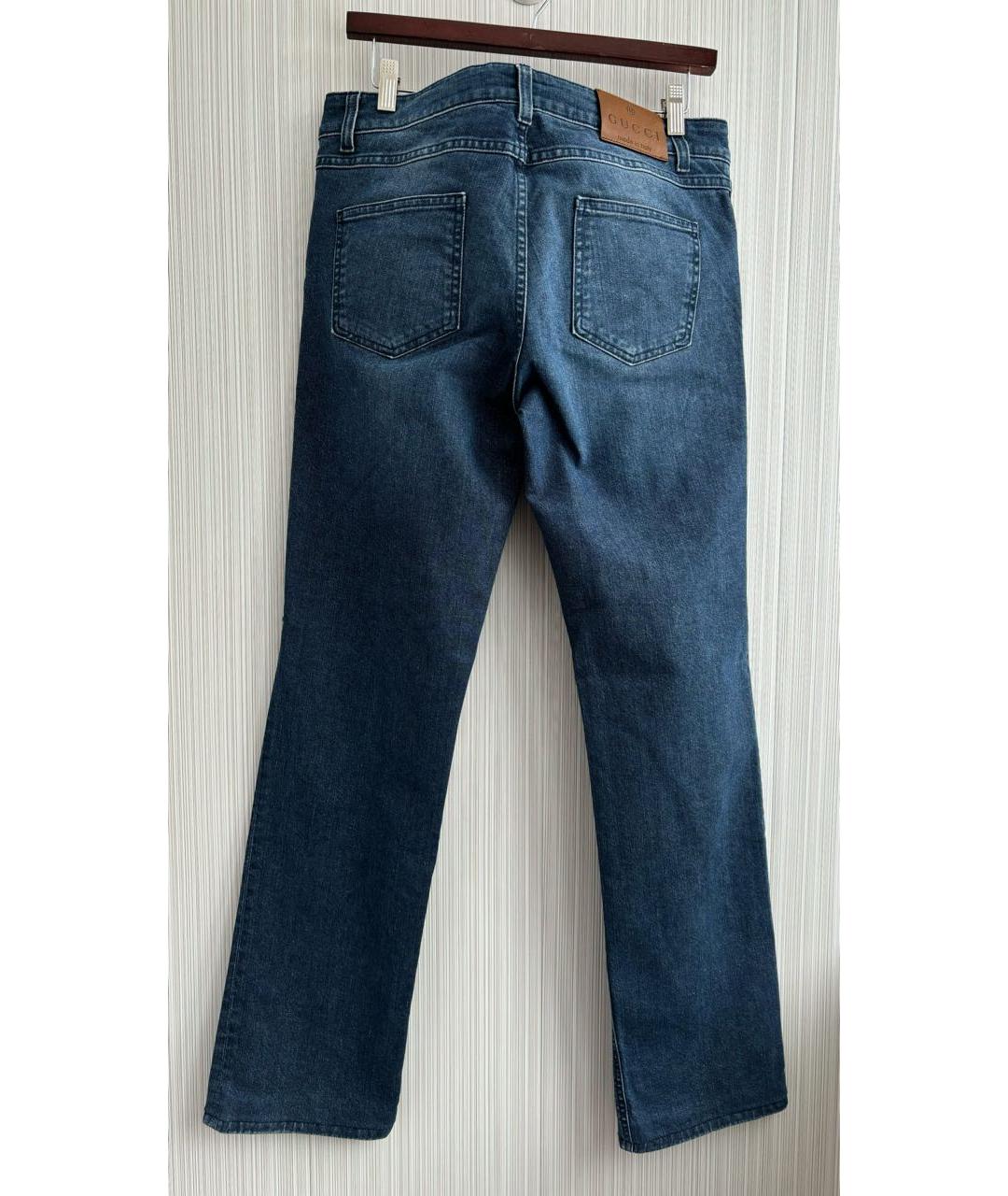 GUCCI Темно-синие хлопко-эластановые прямые джинсы, фото 2