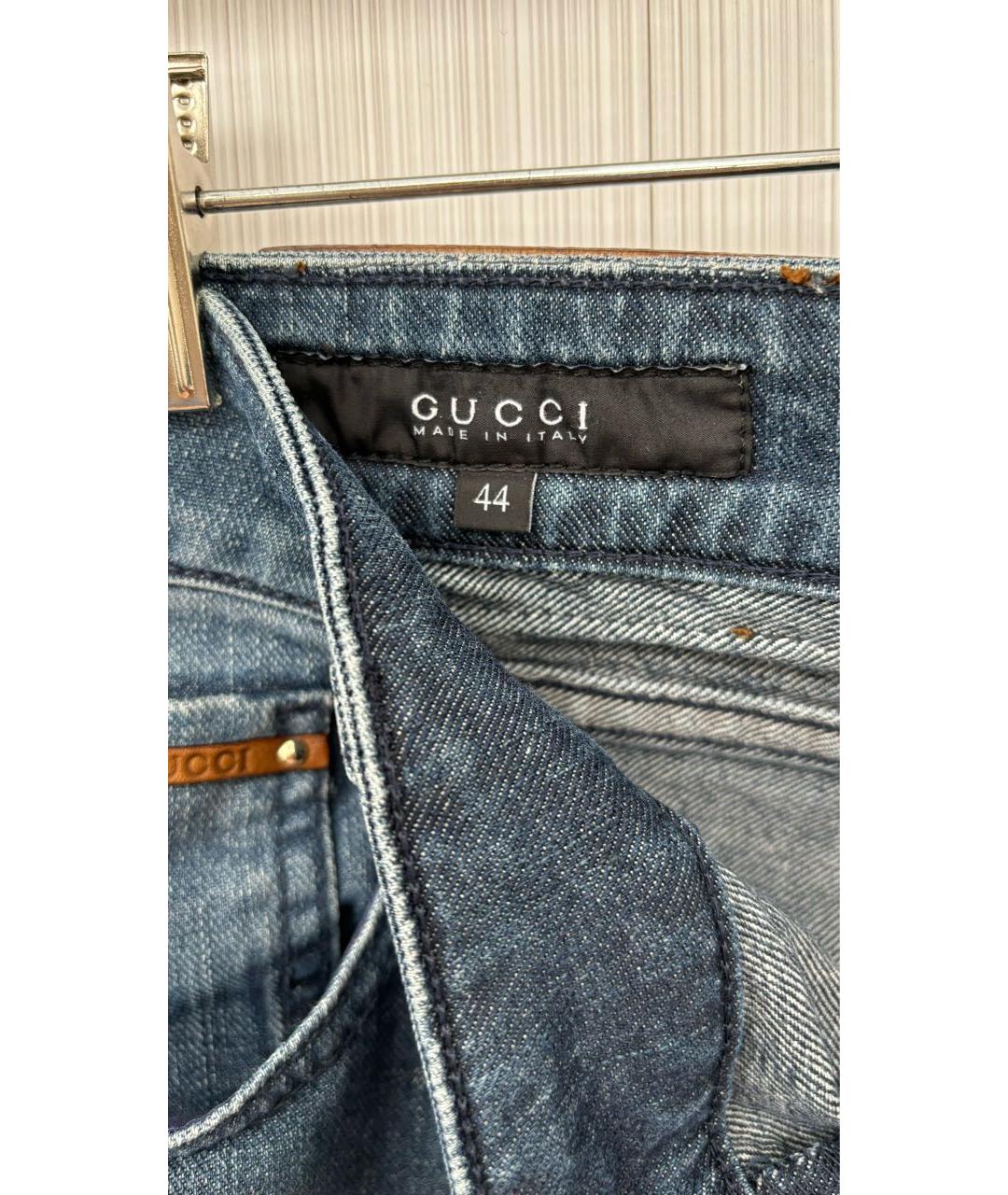 GUCCI Темно-синие хлопко-эластановые прямые джинсы, фото 4